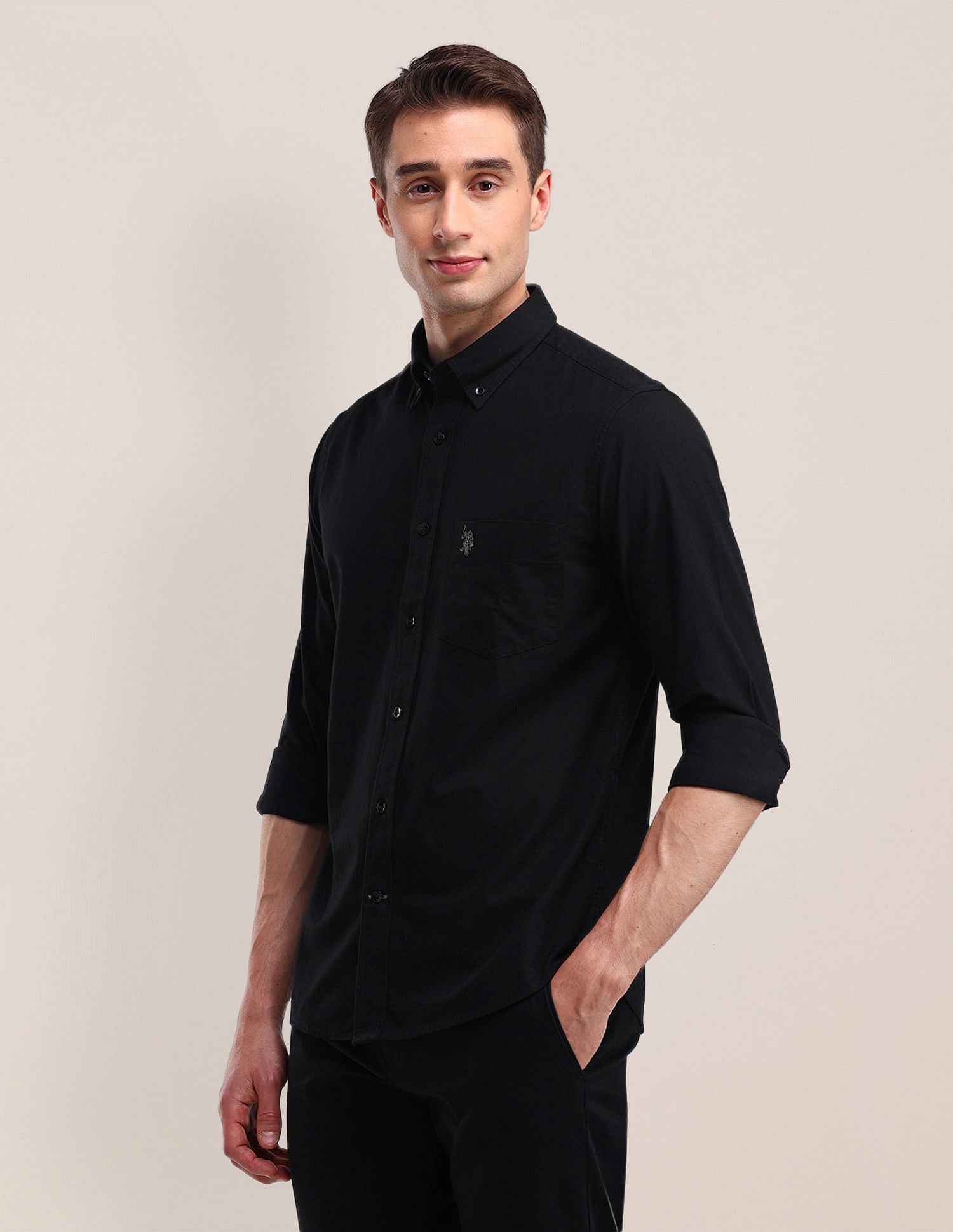 Tailored Fit Solid Shirt Black - U.S. Polo Assn. India | Large
