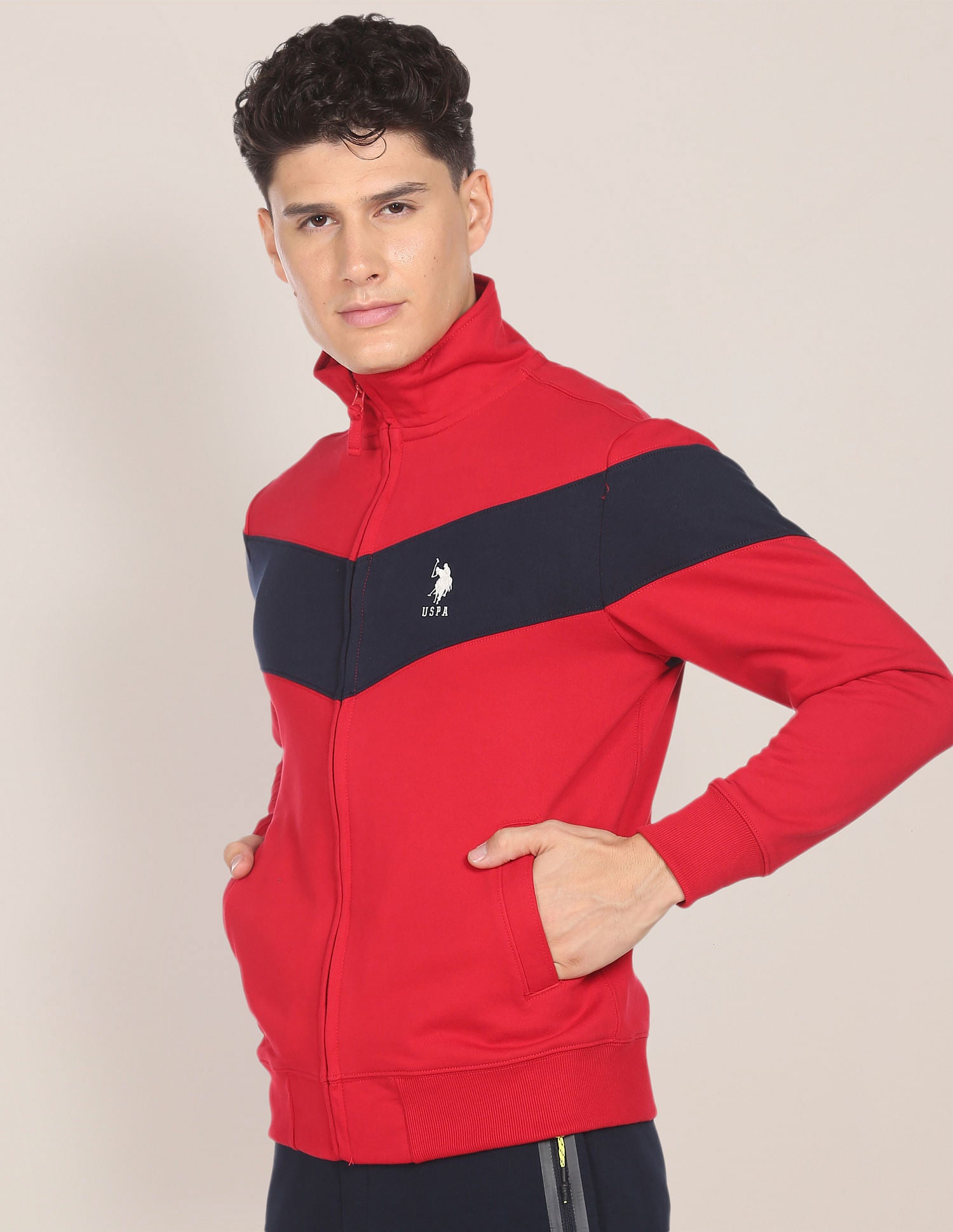 High Neck Colour Block Sweatshirt Red - U.S. Polo Assn. India | Large
