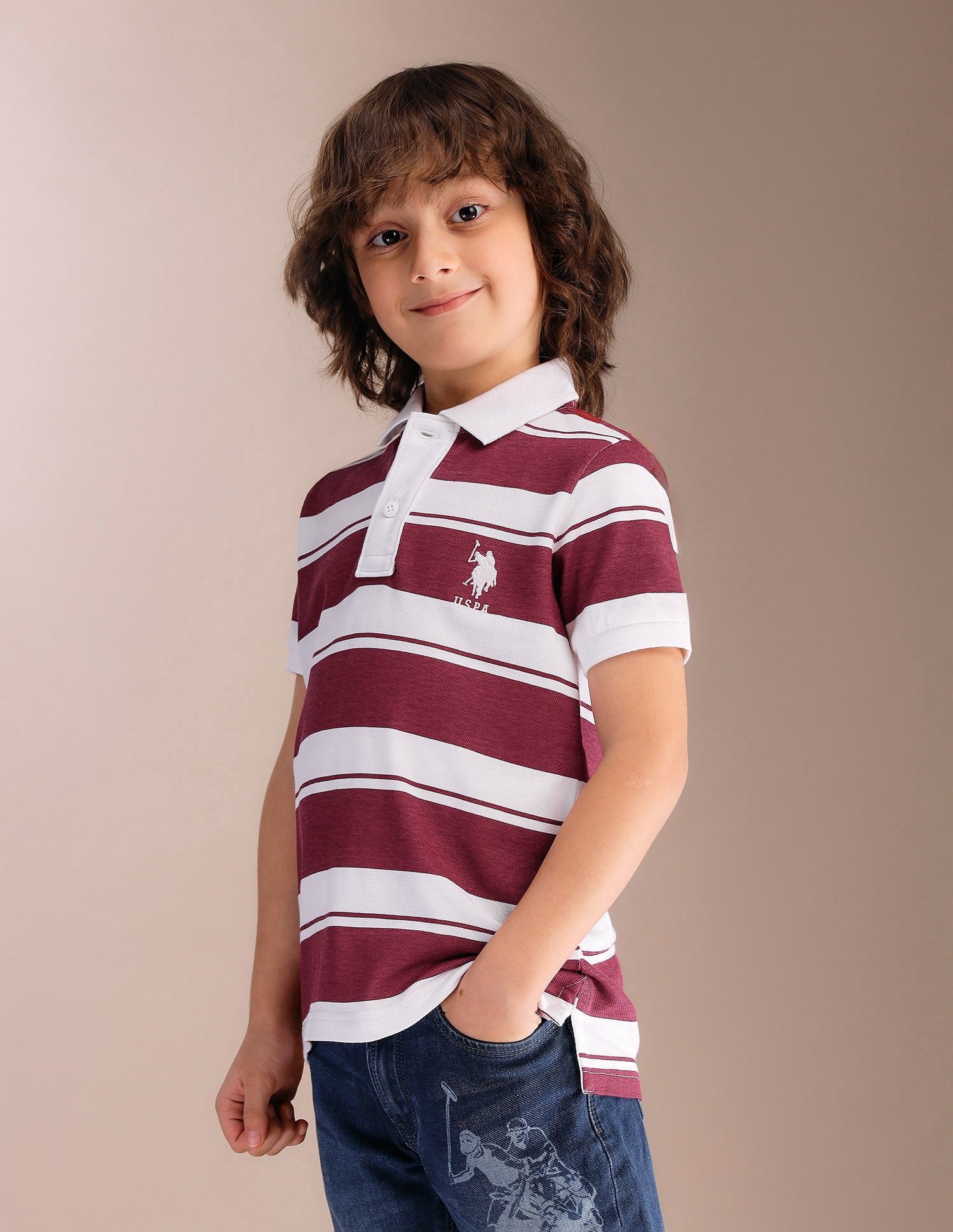 Boys Horizontal Striped Pure Cotton Polo Shirt Red - U.S. POLO ASSN. | Large