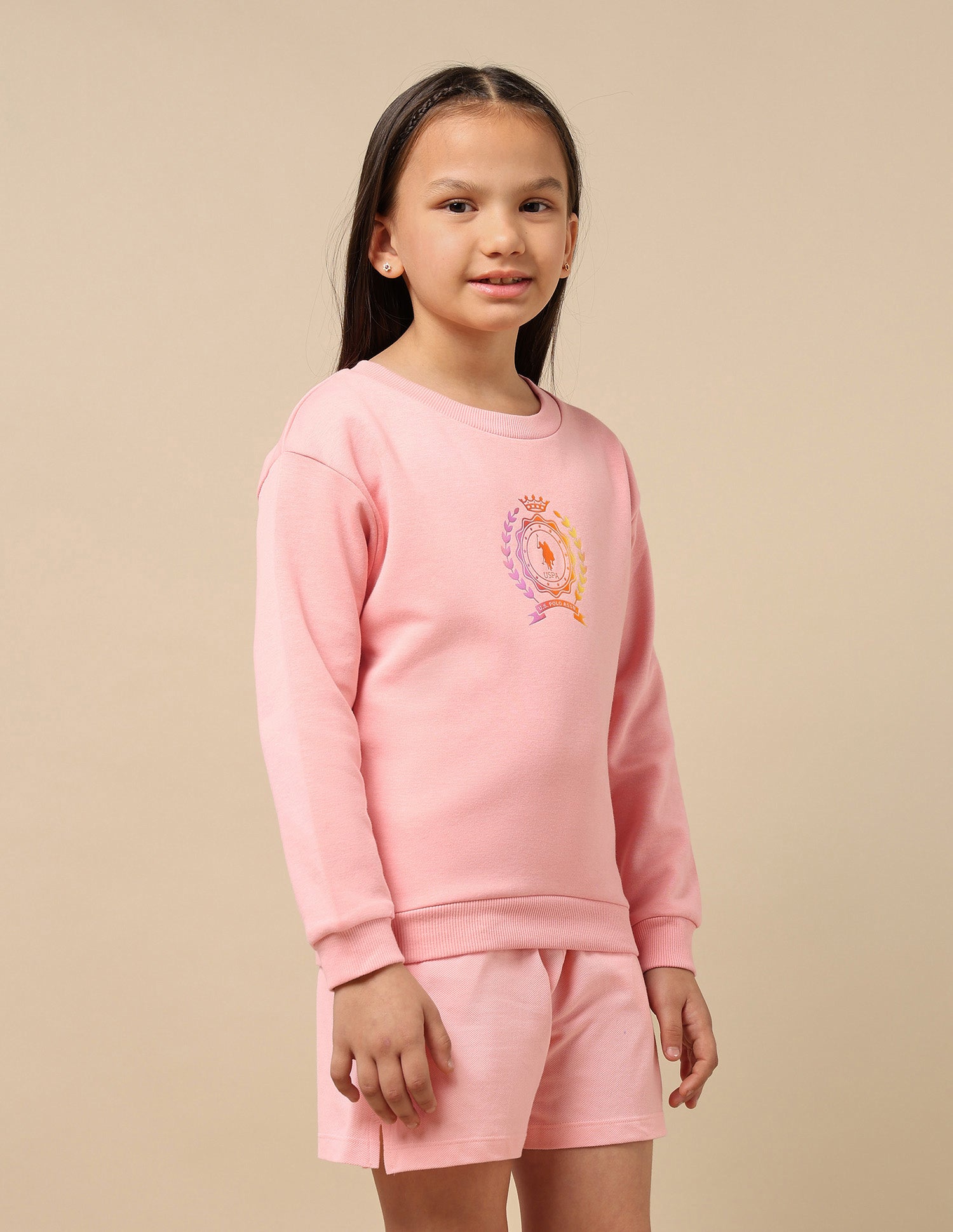 Girls Graphic Print Sweatshirt Light Pink - U.S. POLO ASSN. | Large