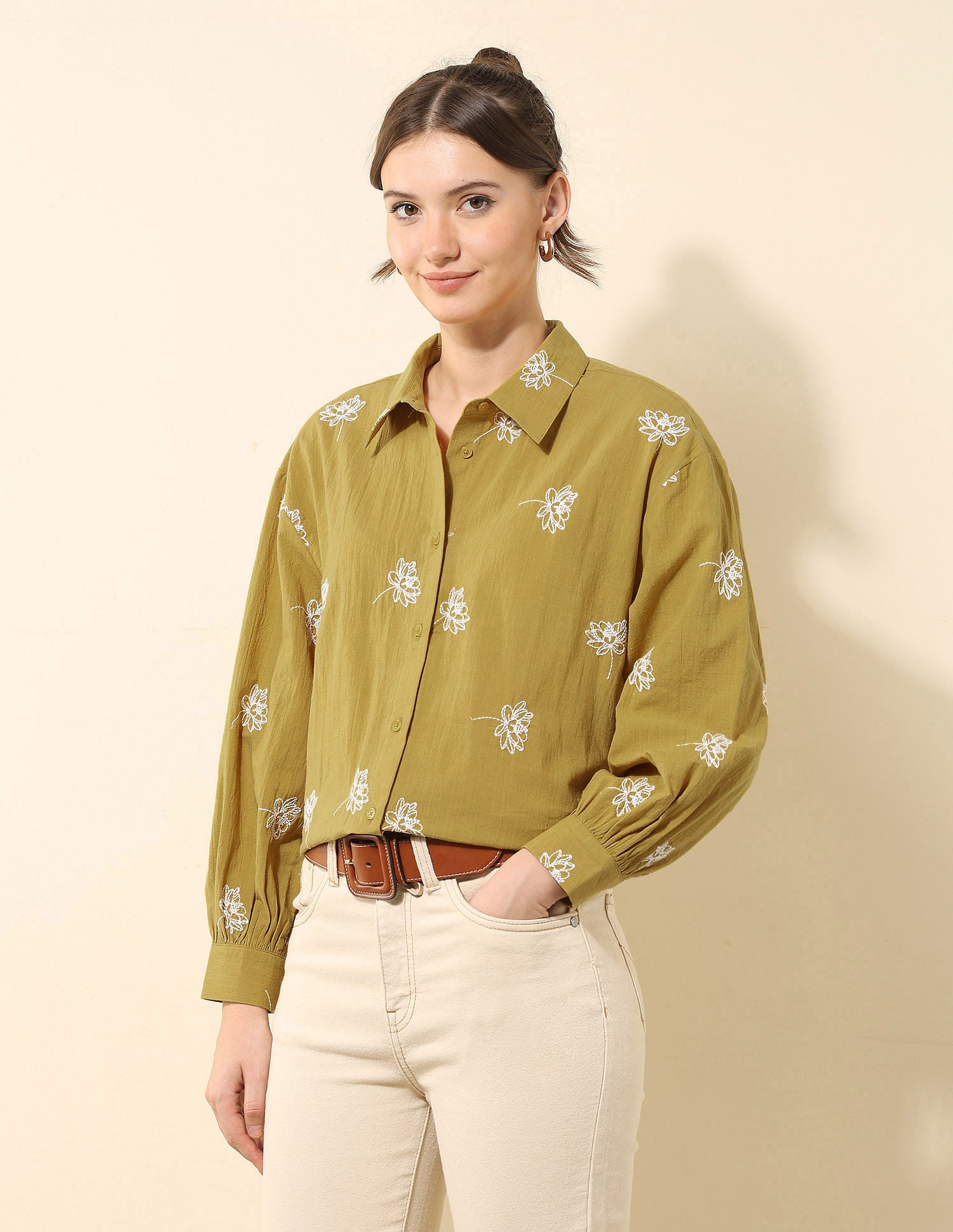 Floral Embroidered Dobby Shirt Mustard - U.S. Polo Assn. India | Large