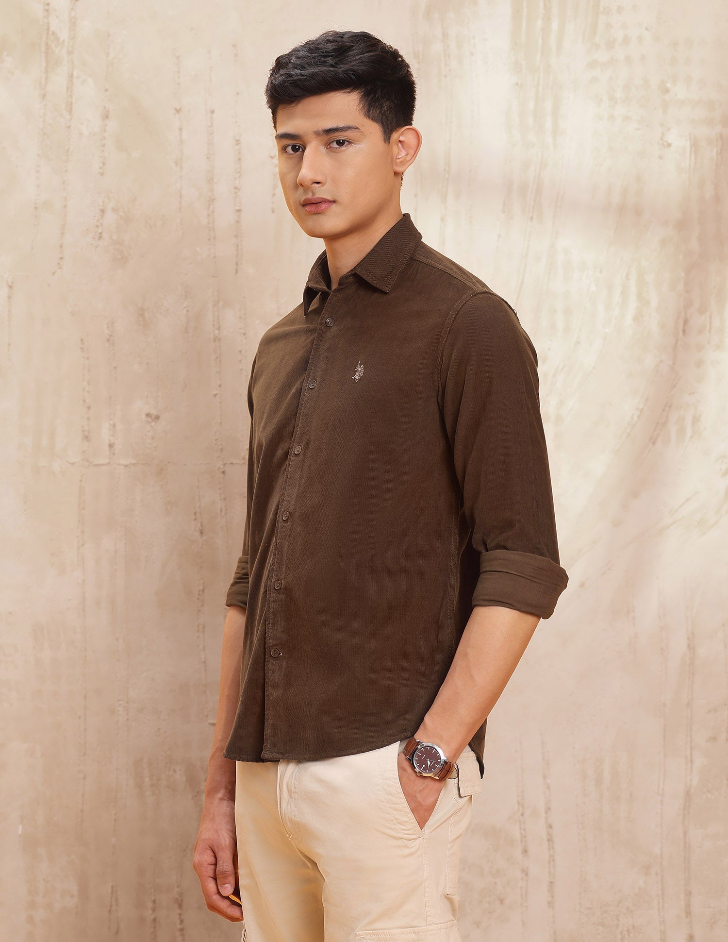 Pure Cotton Slim Fit Shirt Brown - U.S. POLO ASSN. | Large