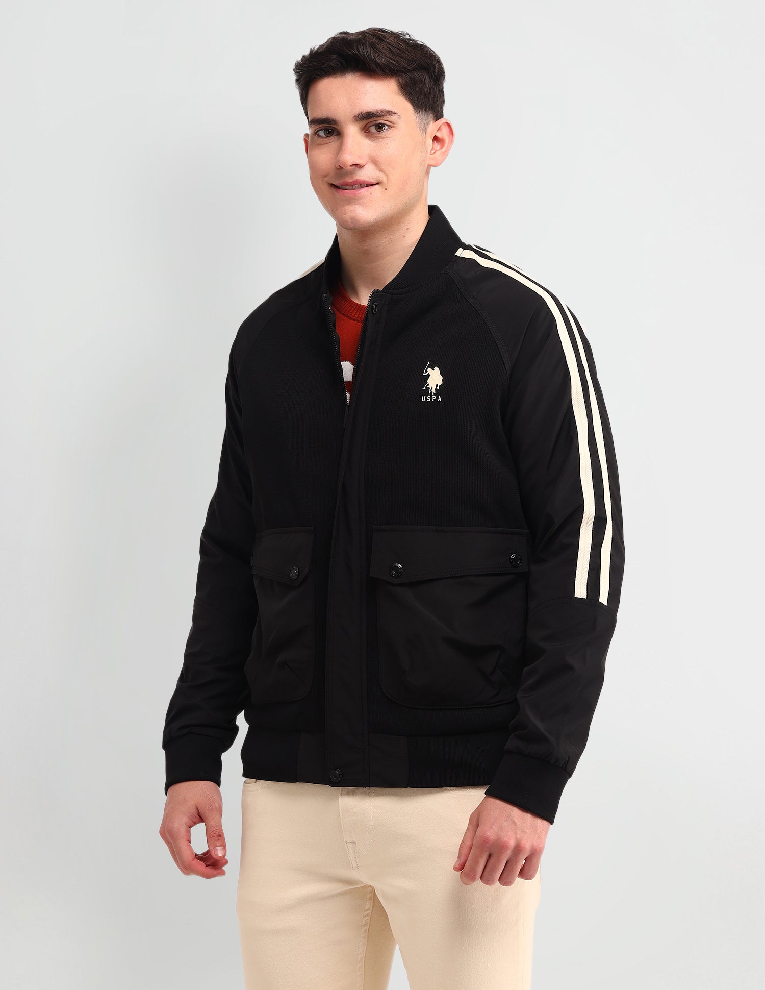 Vertical Stripes Regular Fit Jacket Black - U.S. Polo Assn. India | Large