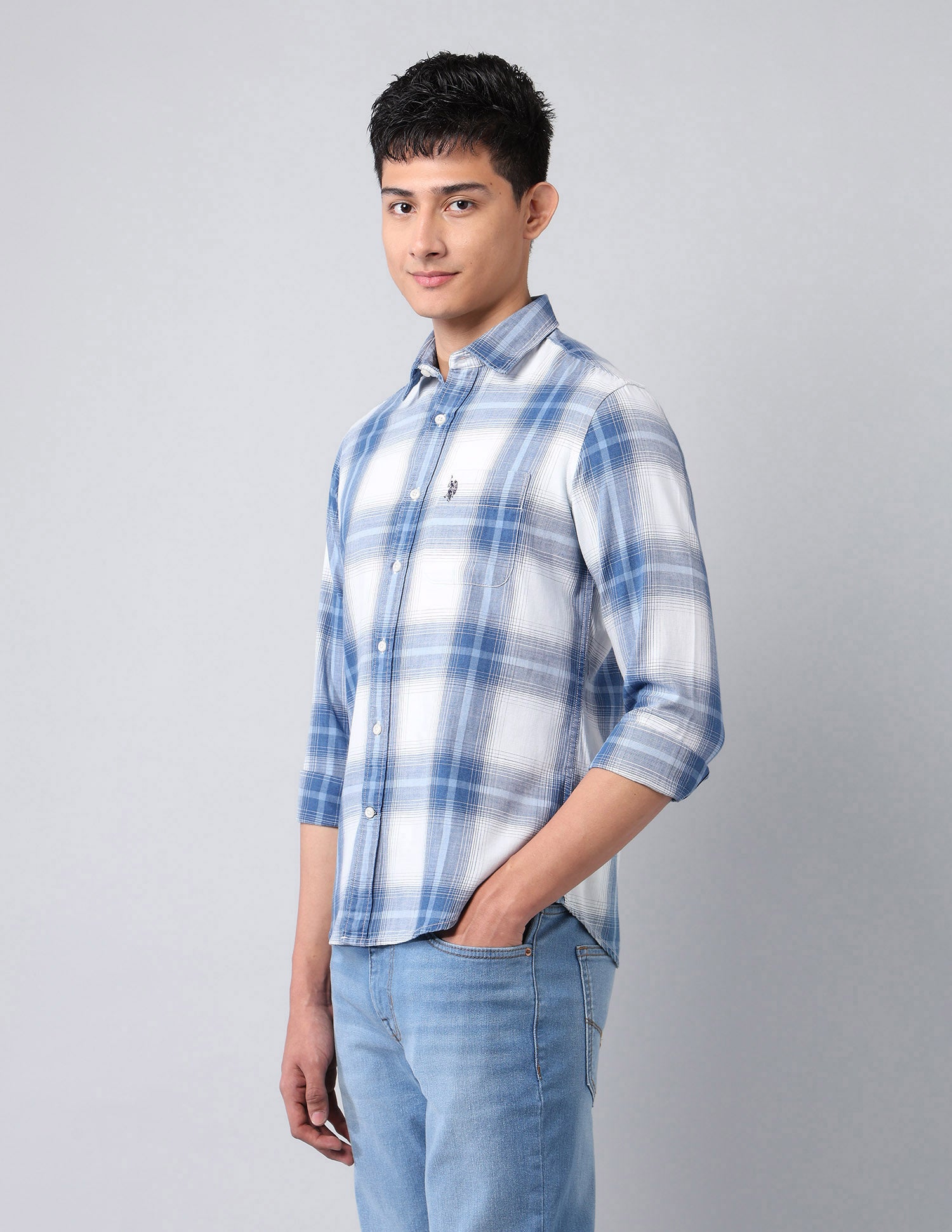 Plaid Checked Twill Shirt Indigo - U.S. Polo Assn. India | Large