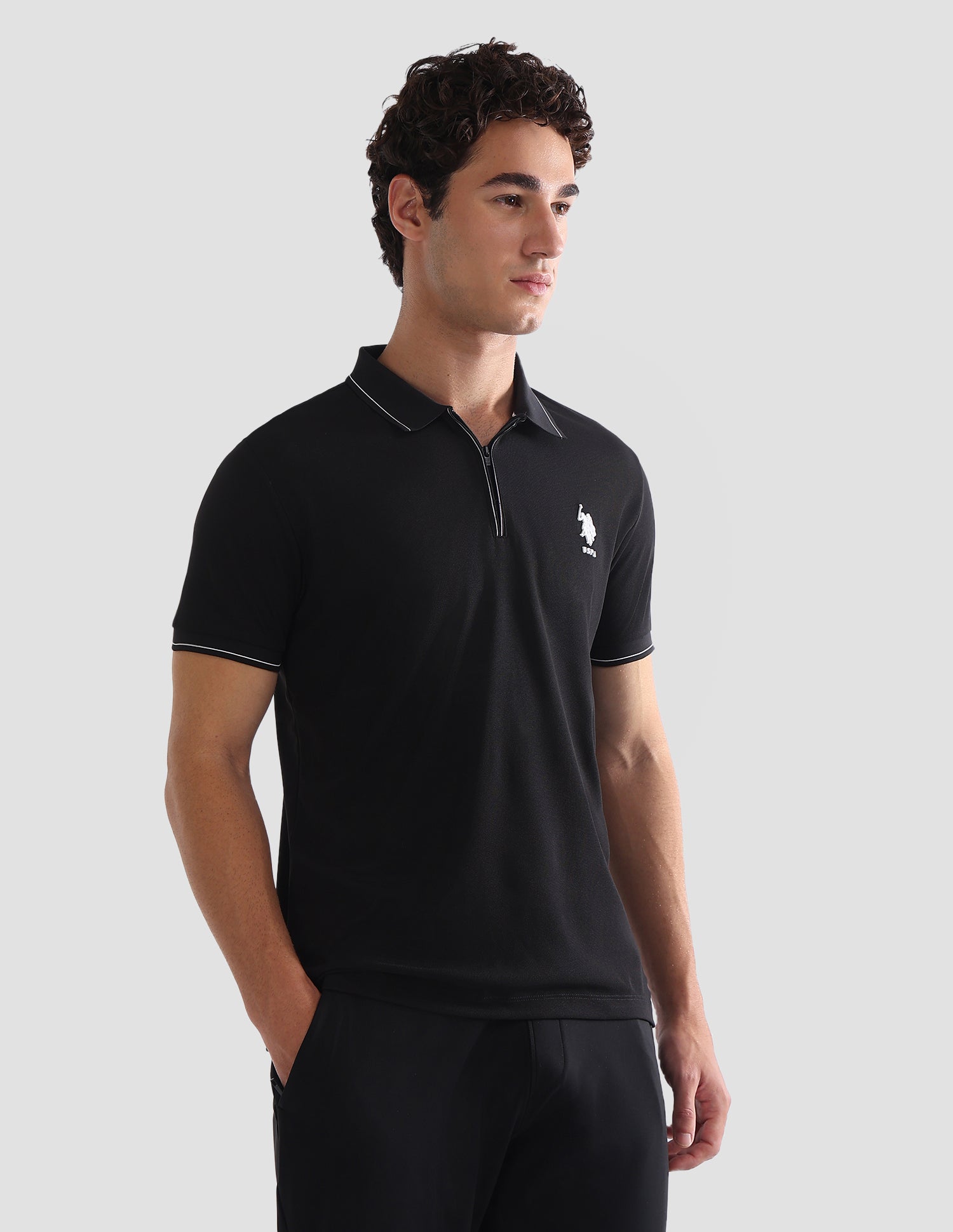 Solid Slim Fit Active Polo Shirt Black - U.S. Polo Assn. India | Large