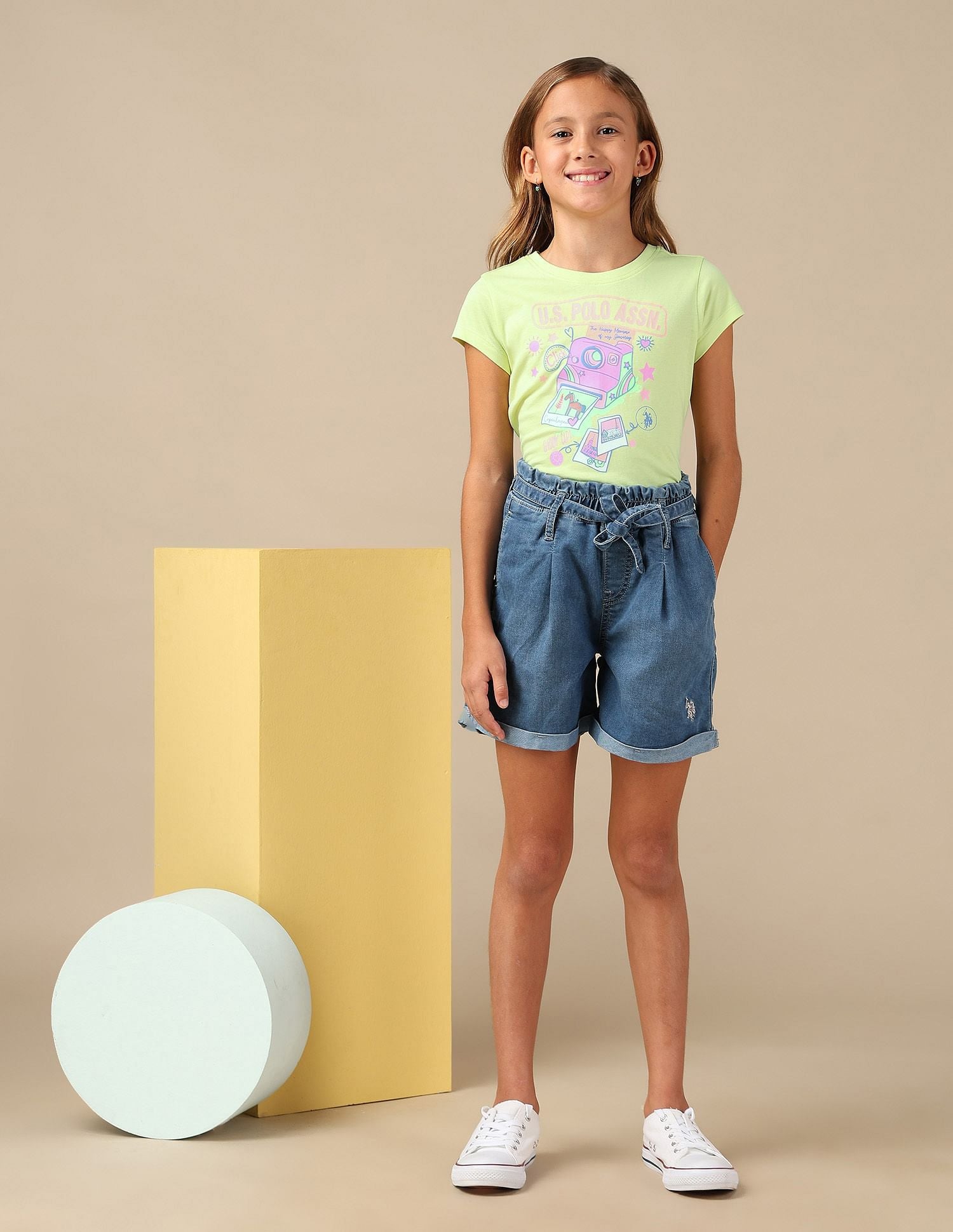 Girls Graphic Printed Regular Fit T-Shirt Yellow - U.S. POLO ASSN. | Large