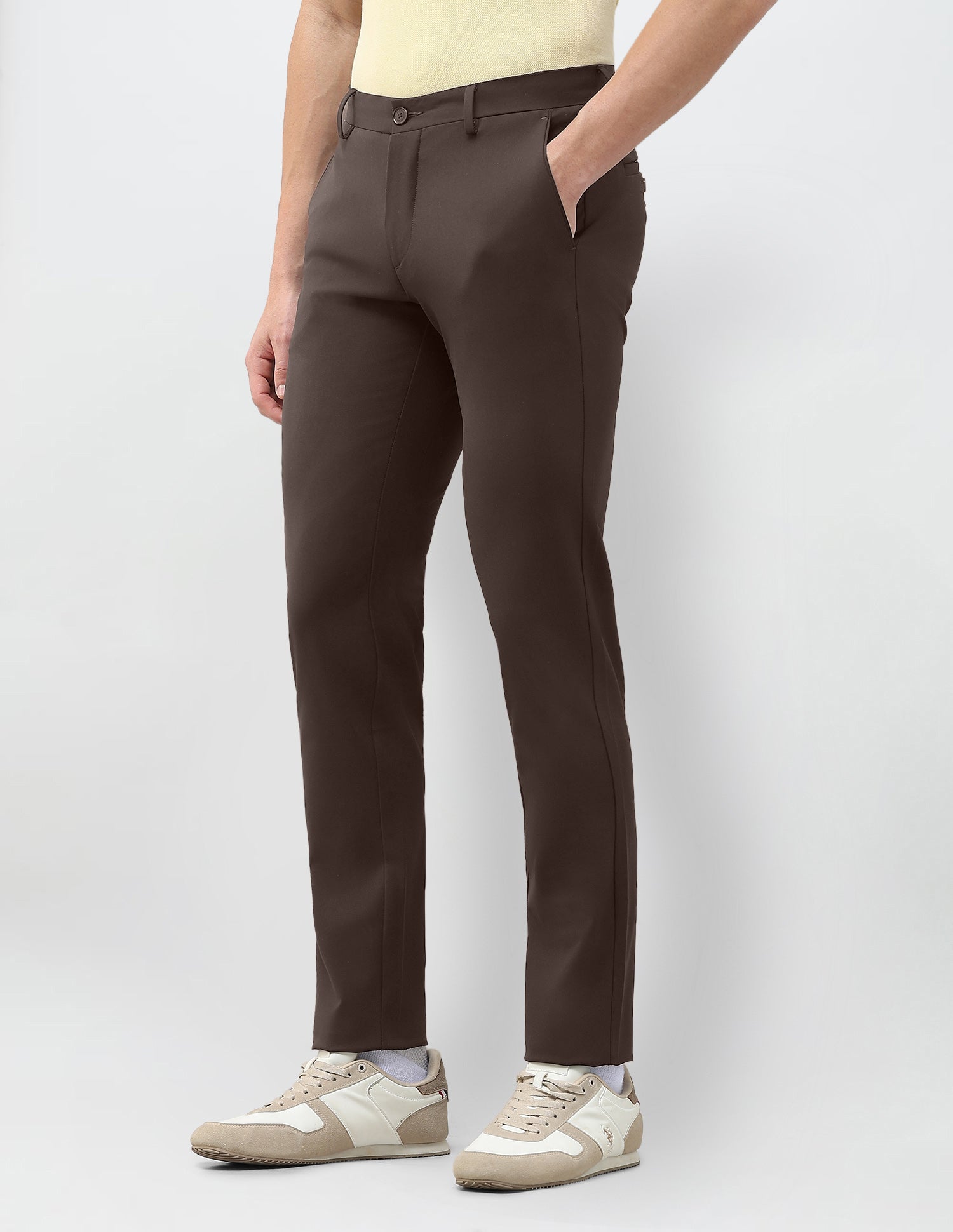 Austin Slim Fit Solid Trousers Choco - U.S. Polo Assn. India | Large