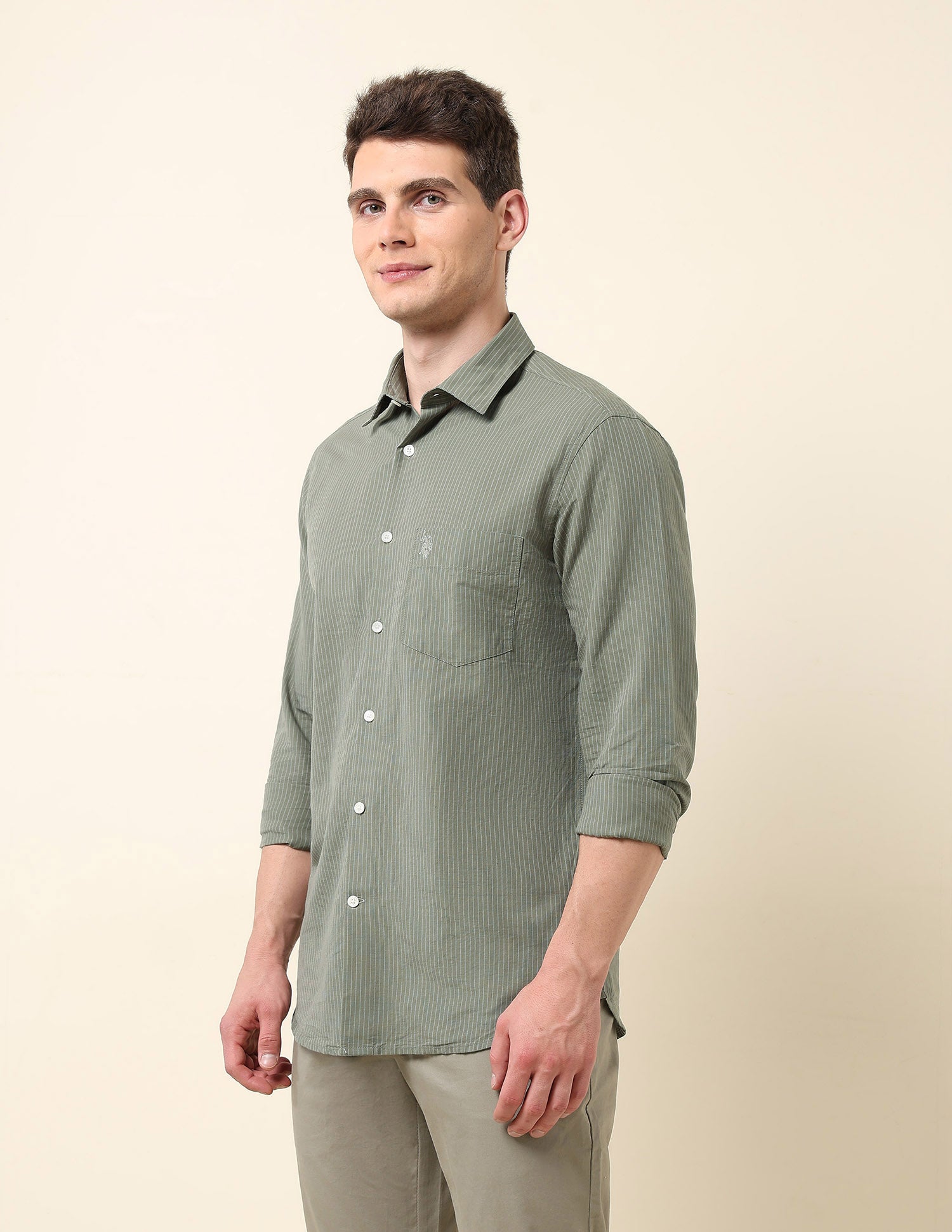 Pinstriped Tailored Fit Shirt Light Green - U.S. Polo Assn. India | Large