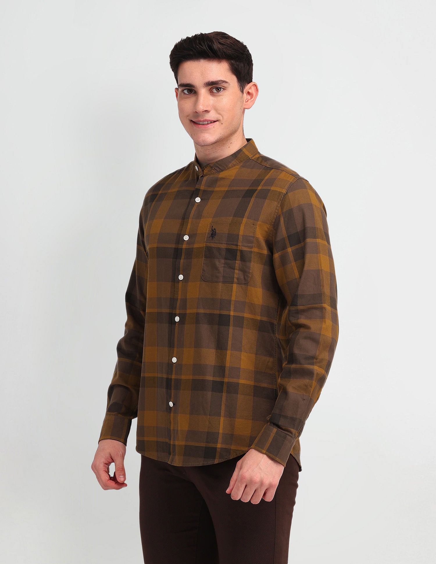 Slim Fit Twill Checked Shirt Khaki - U.S. POLO ASSN. | Large