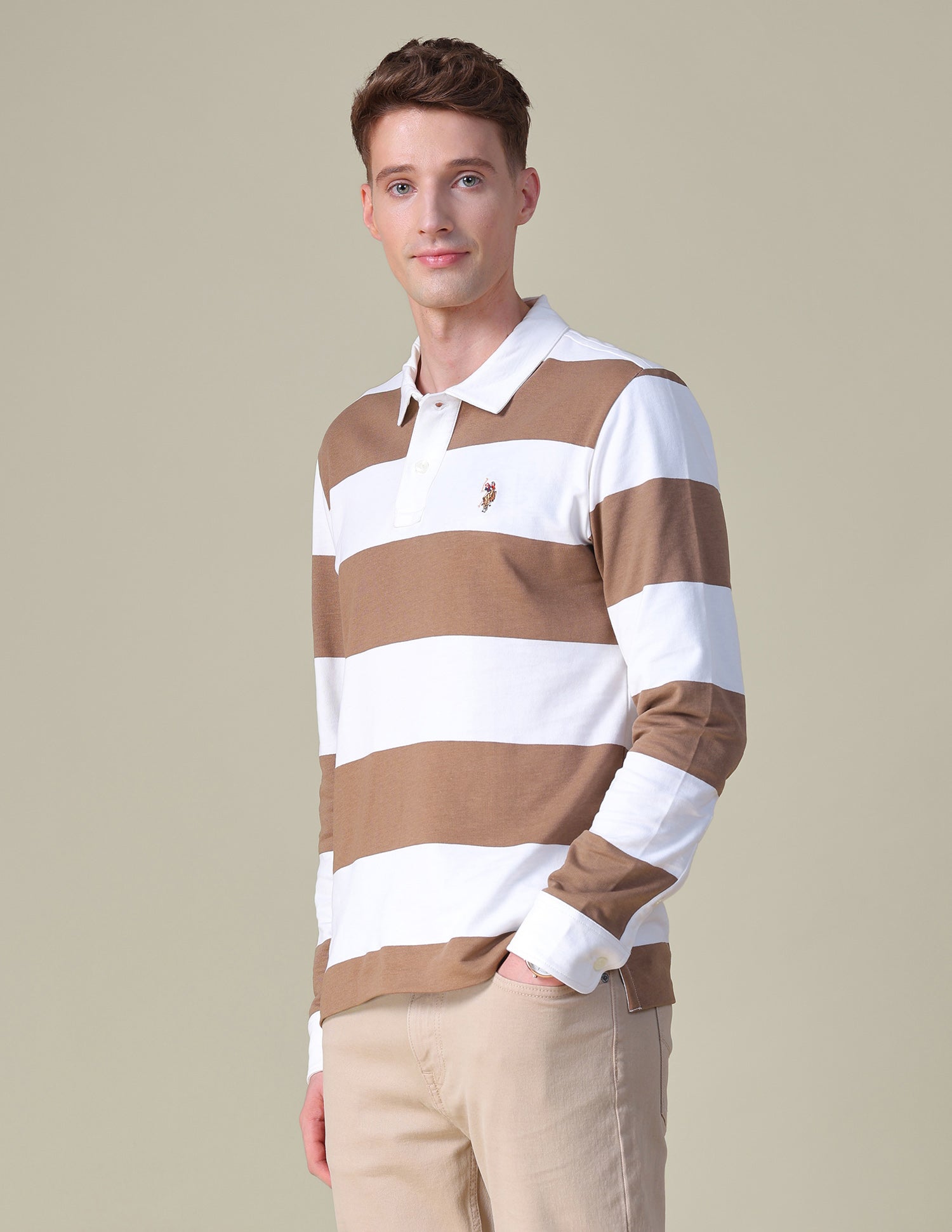 Horizontal Striped Slim Fit Polo Shirt Light Brown - U.S. POLO ASSN. | Large