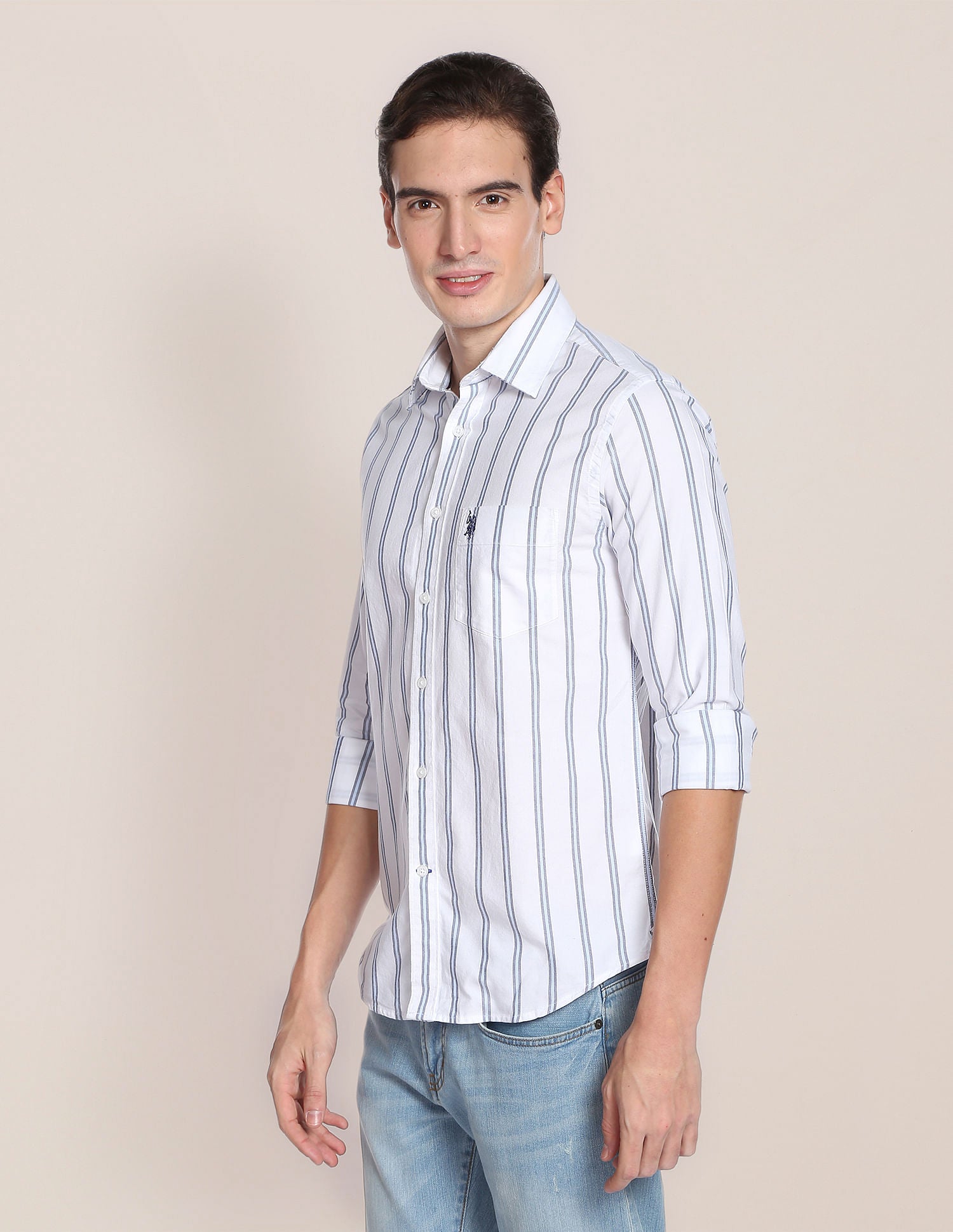 Iconic Oxford Stripe Shirt White - U.S. Polo Assn. India | Large