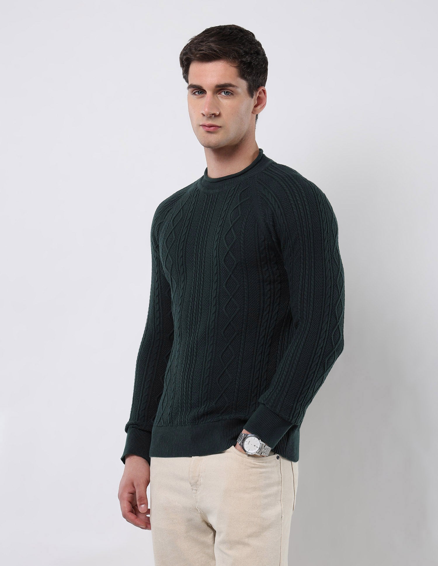 Cable Patterned Knit Regular Fit Sweater Olive - U.S. POLO ASSN. | Large