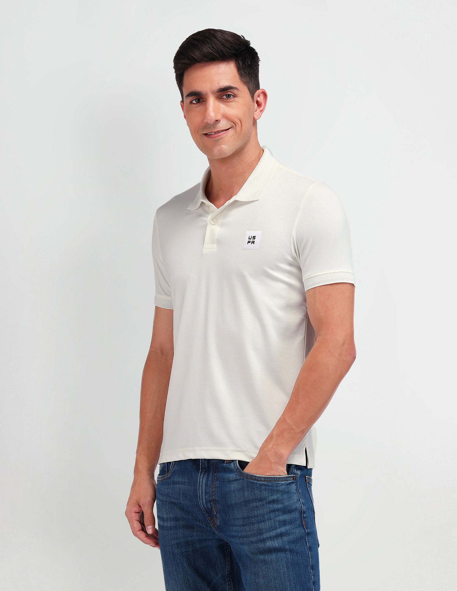 Muscle Fit Solid Polo Shirt White - U.S. Polo Assn. India | Large