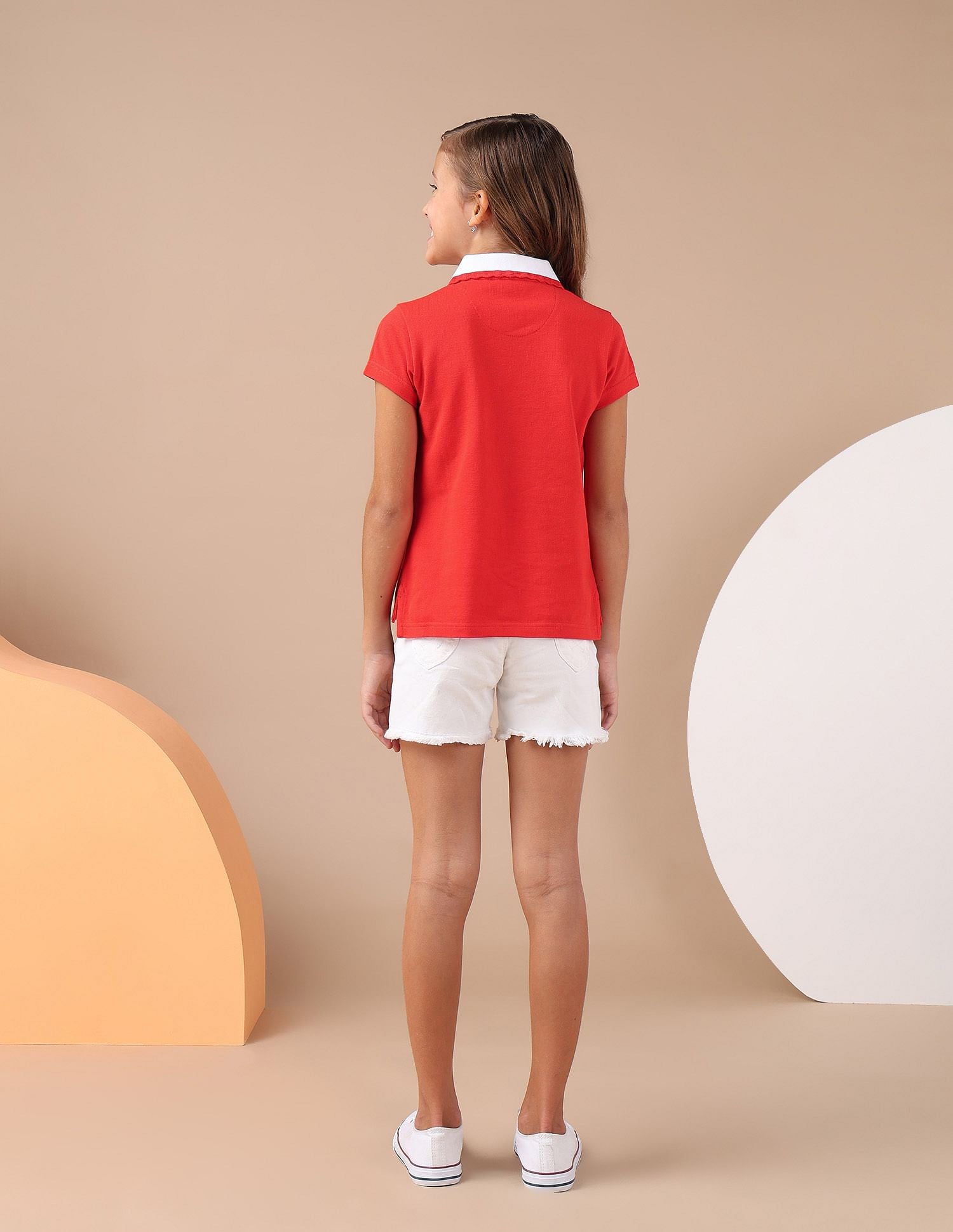 Girls Contrast Collar Relaxed Fit Polo Shirt Red - U.S. POLO ASSN. | Large