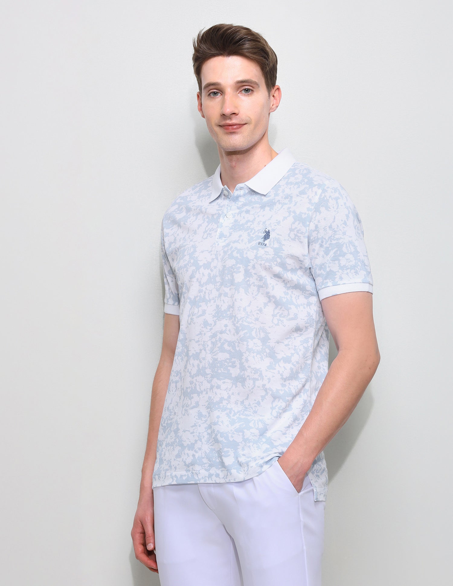 All Over Printed Slim Fit Polo Shirt Light Blue - U.S. Polo Assn. India | Large
