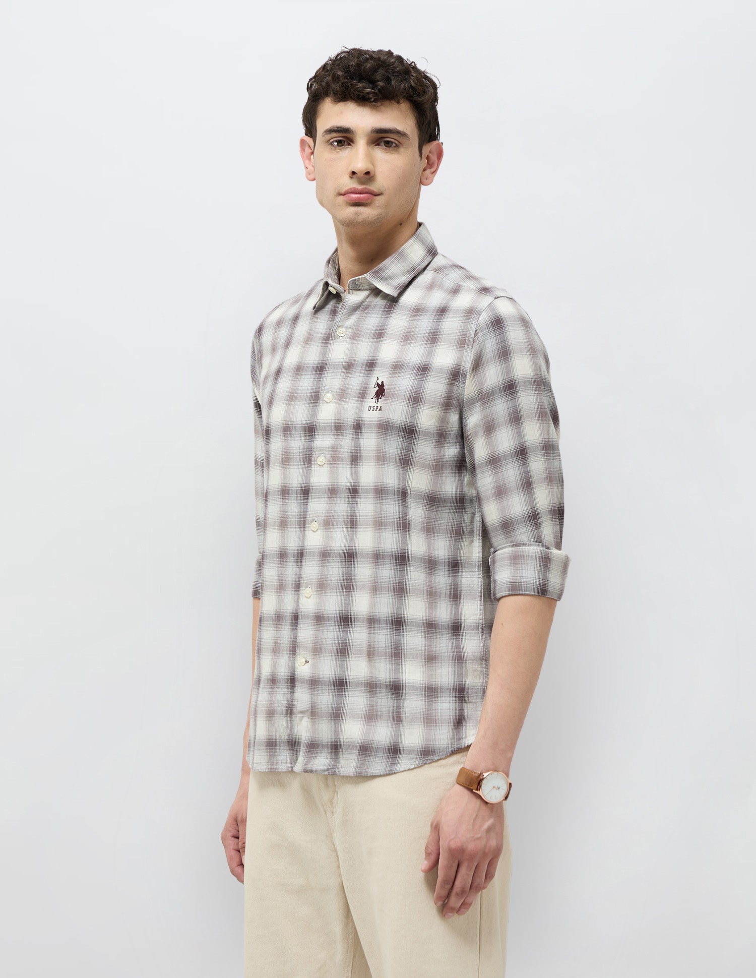 Tartan Checked Twill Shirt Choco - U.S. POLO ASSN. | Large