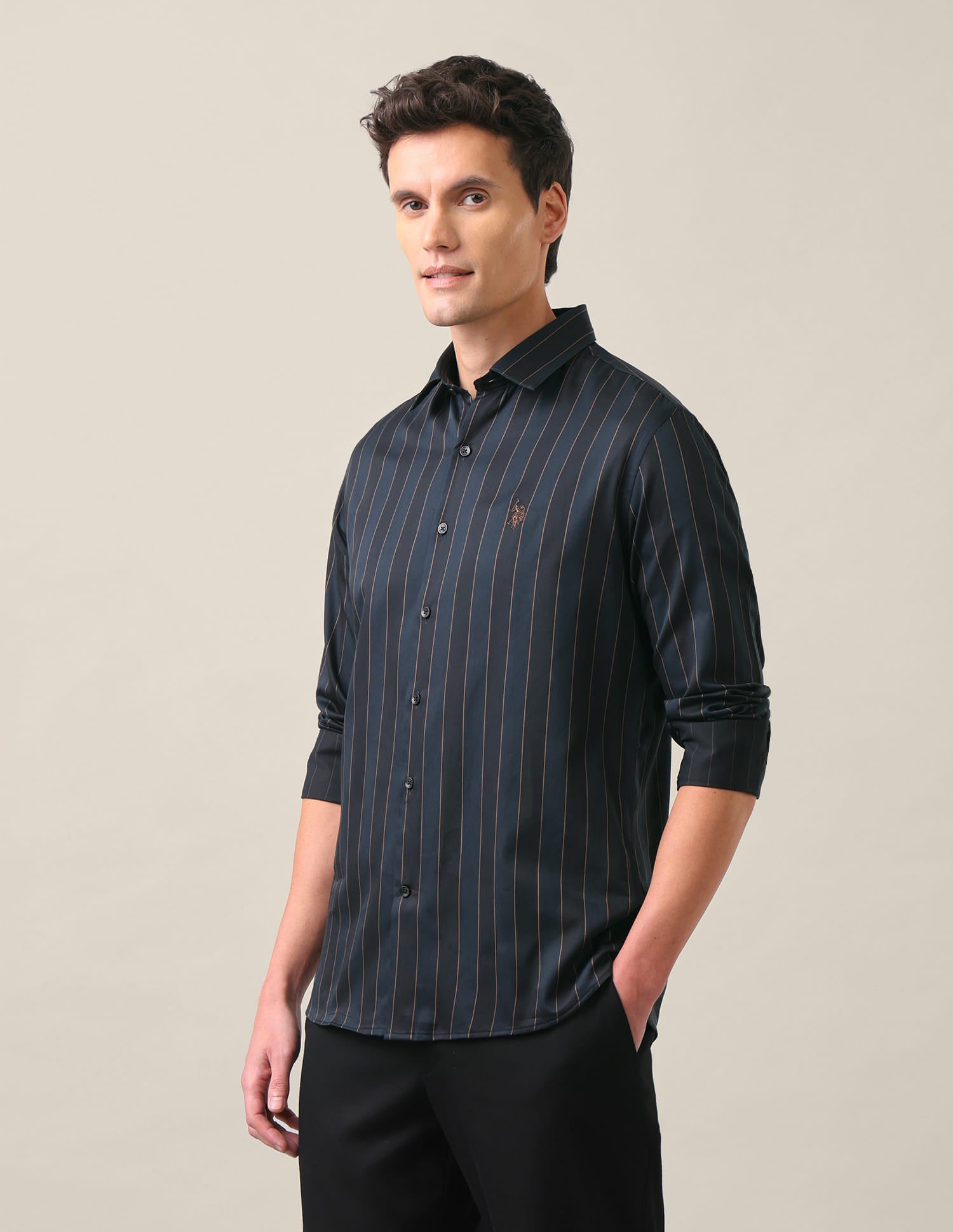 Vertical Striped Tailored Fit Shirt Teal - U.S. Polo Assn. India | Large