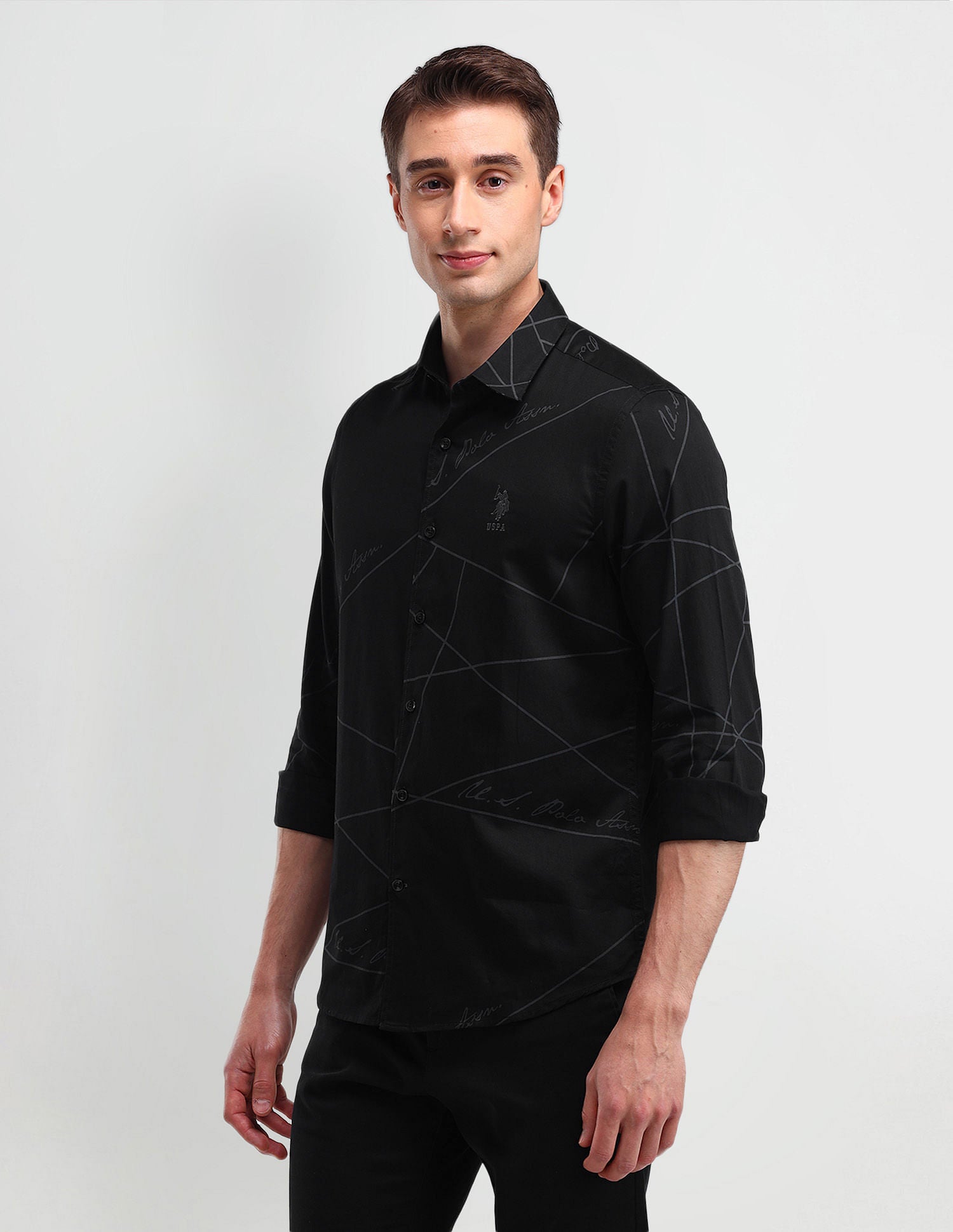 Slim Fit Typography Shirt Black - U.S. Polo Assn. India | Large