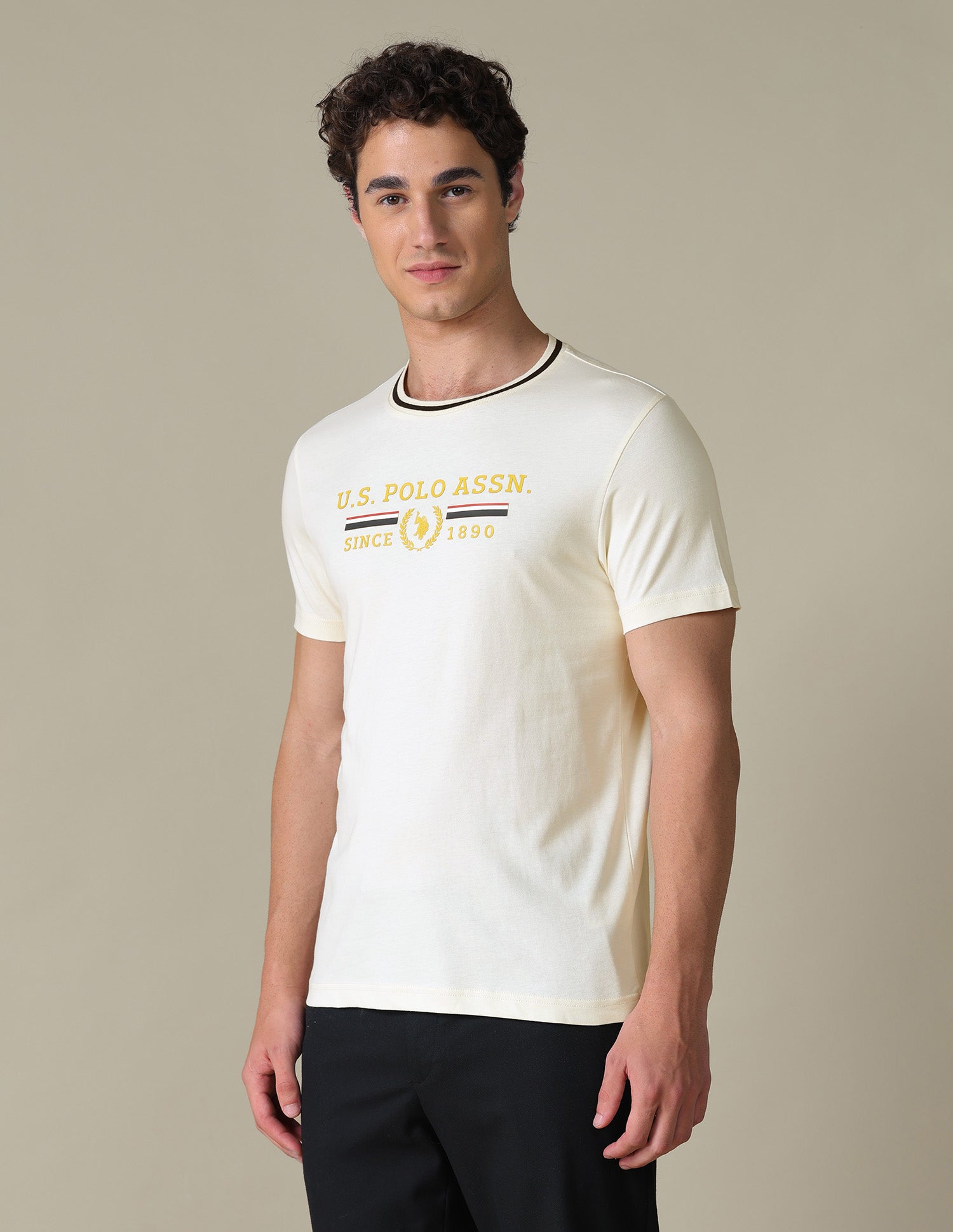 Brand Printed Slim Fit T-Shirt Off White - U.S. Polo Assn. India | Large