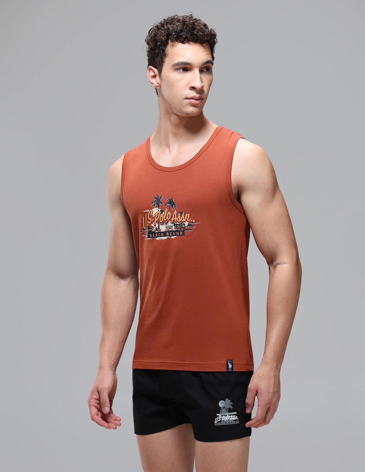 Anti Microbial Pure Cotton OEV08 Vest - Pack Of 2 Black/Rust - U.S. Polo Assn. India | Large