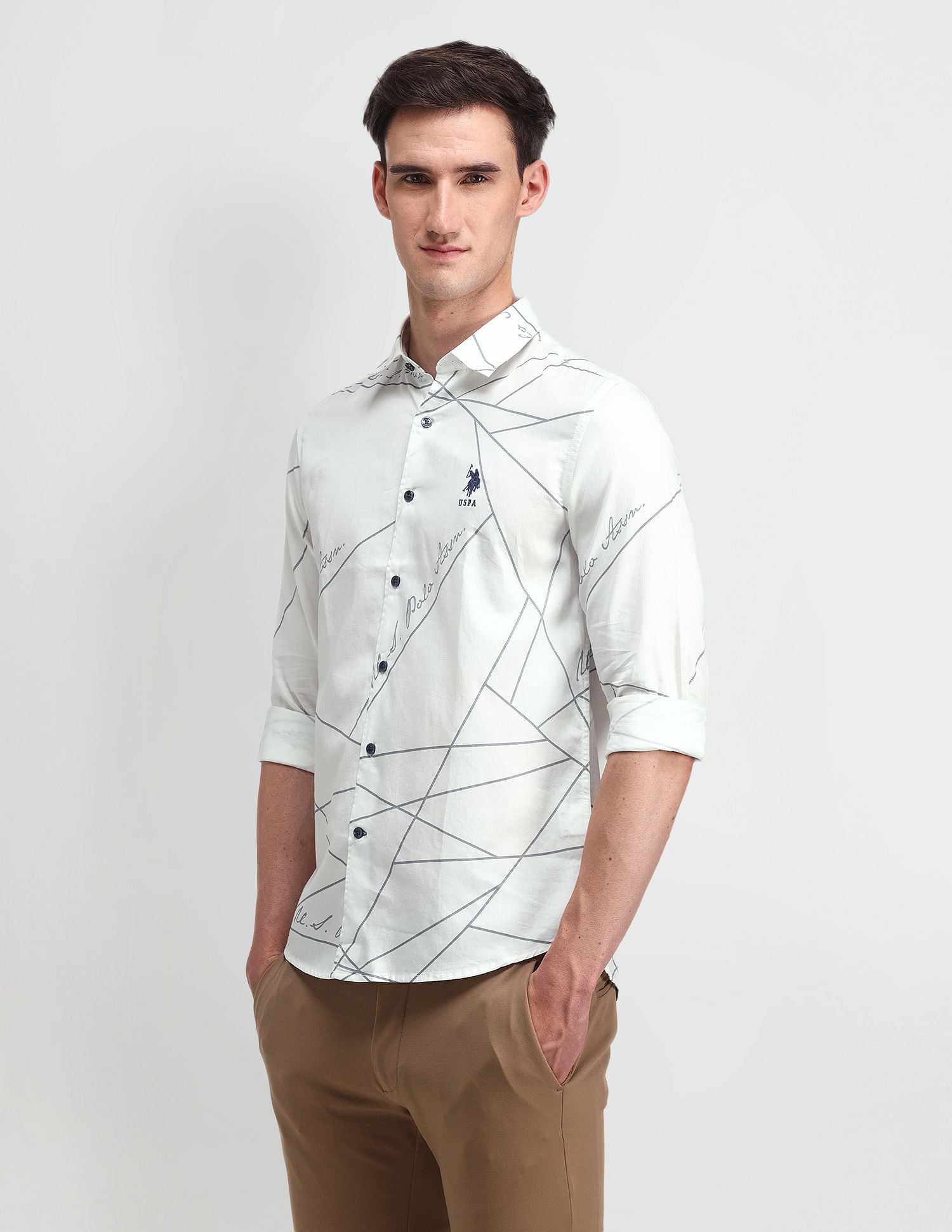 Satin Digital Print Shirt White - U.S. Polo Assn. India | Large