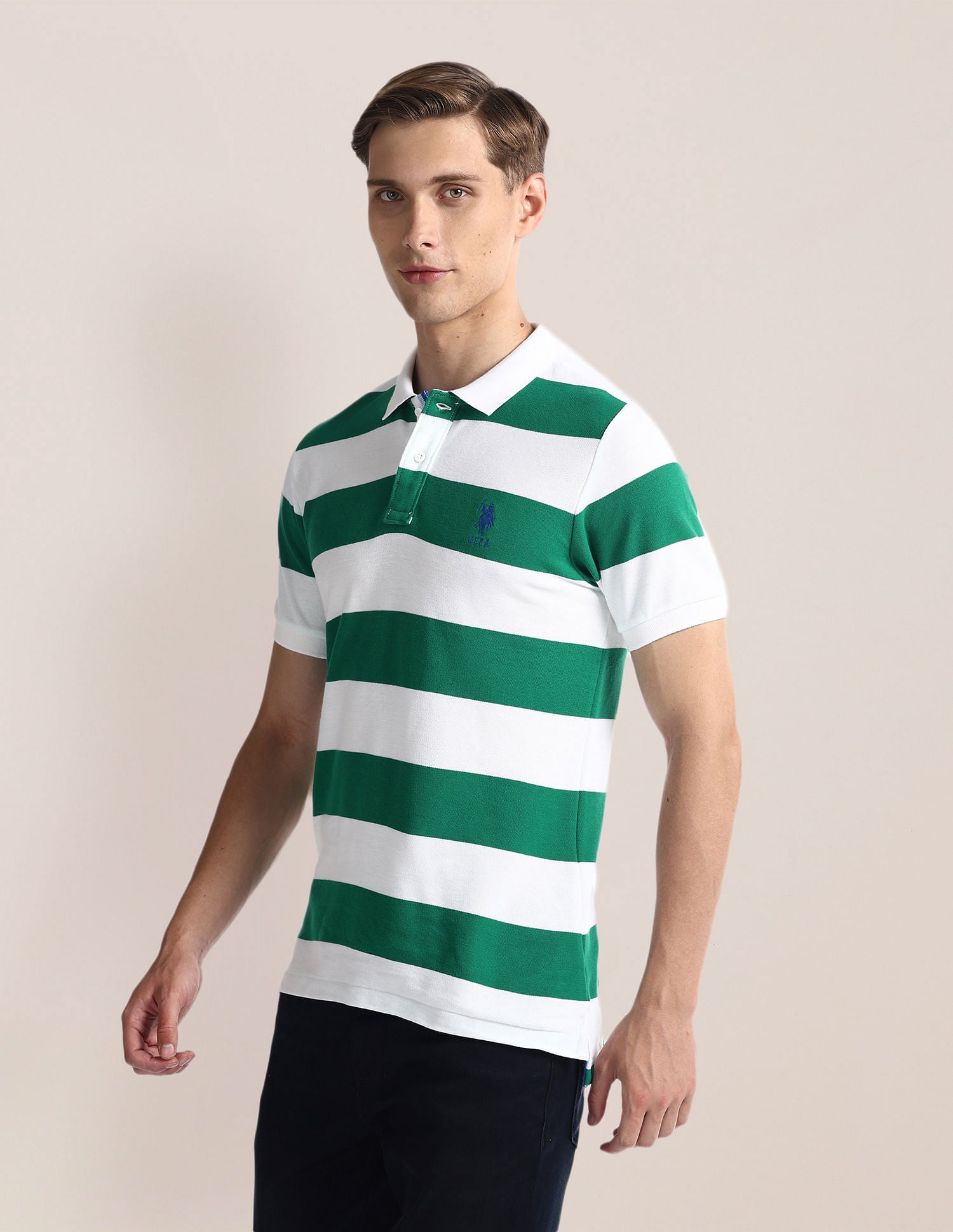 Horizontal Stripe Slim Fit Polo Shirt Green - U.S. Polo Assn. India | Large