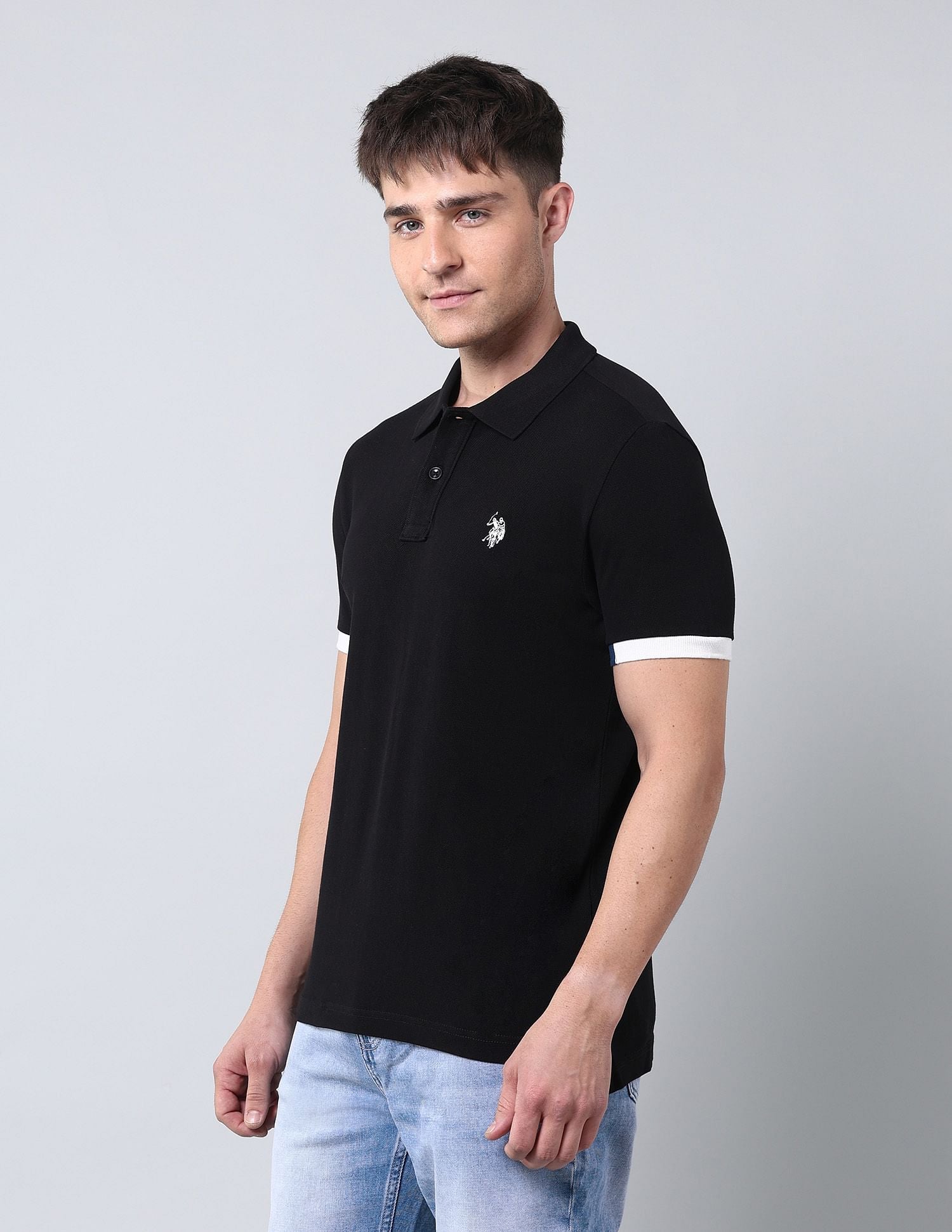 Muscle Fit Solid Polo Shirt Black - U.S. Polo Assn. India | Large
