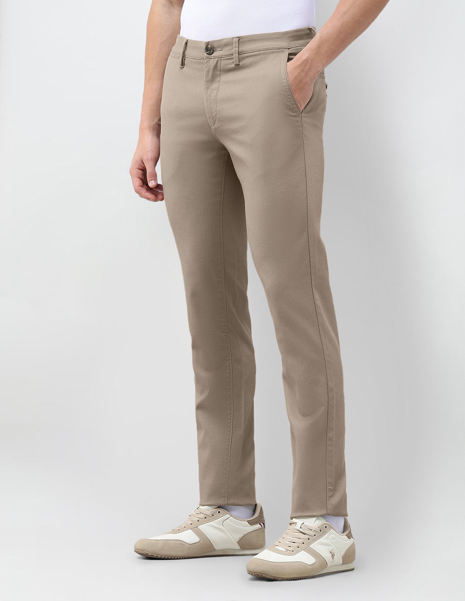 Denver Slim Fit Dobby Trousers Taupe Brown - U.S. Polo Assn. India | Large