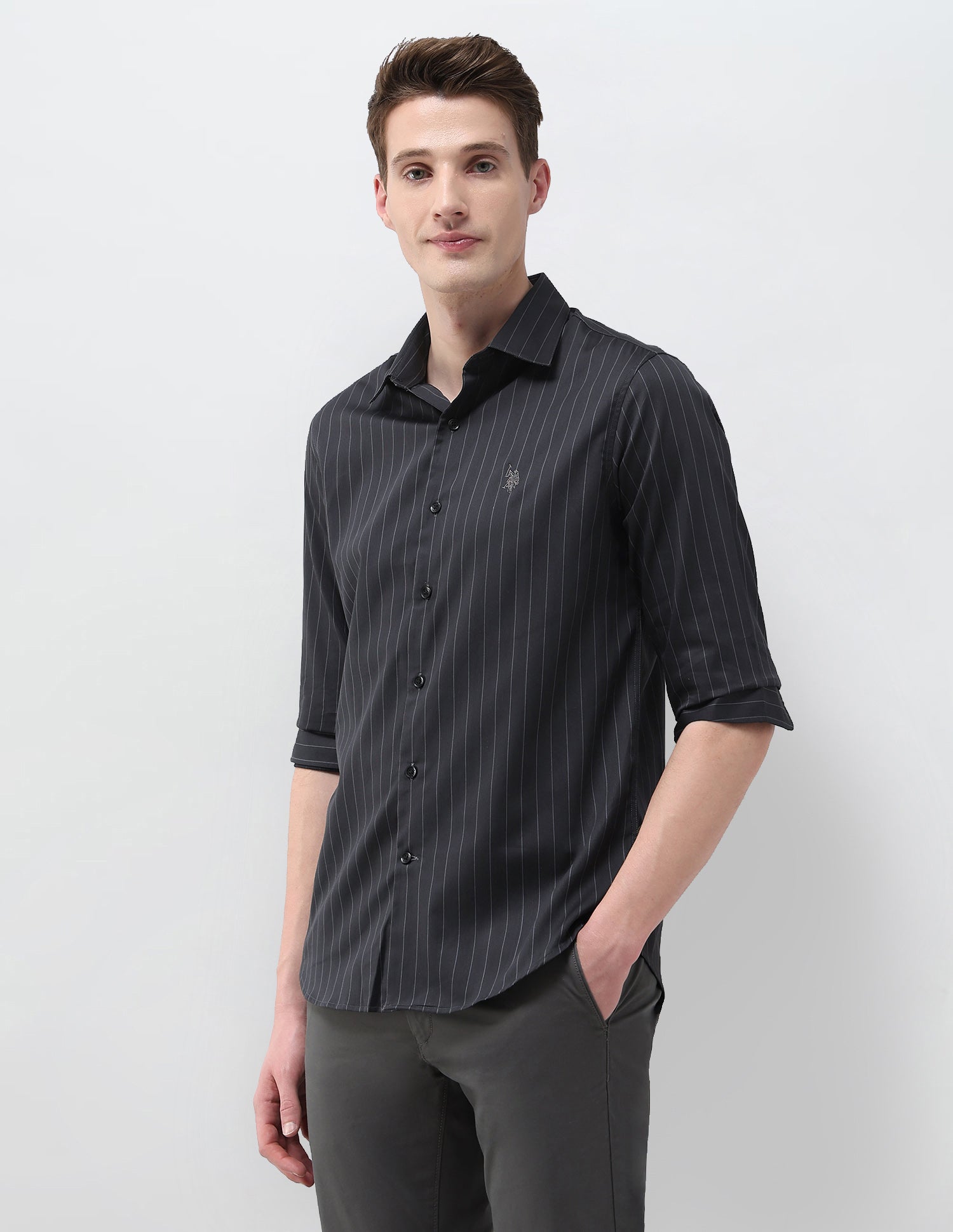 Tailored Fit Satin Shirt Dark Grey - U.S. Polo Assn. India | Large