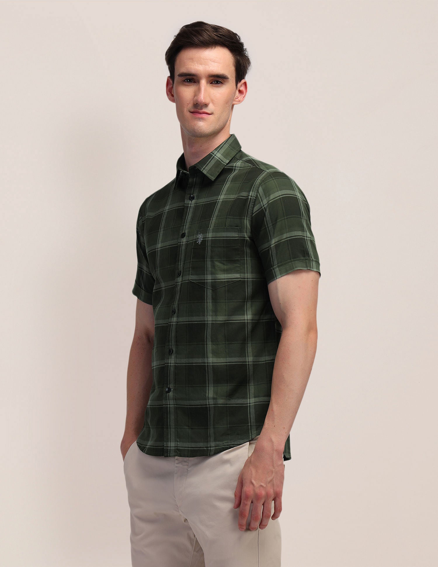 Plaid Checked Oxford Shirt Olive - U.S. Polo Assn. India | Large