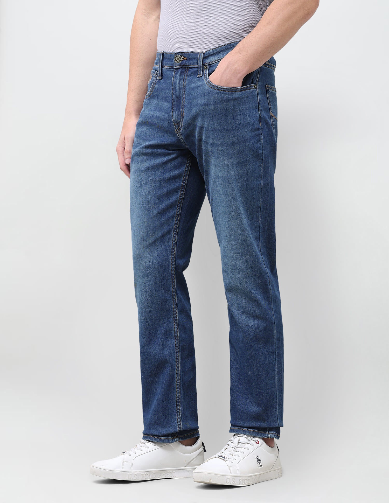 Solid Slim Straight Fit Jeans Blue - U.S. Polo Assn. India | Large