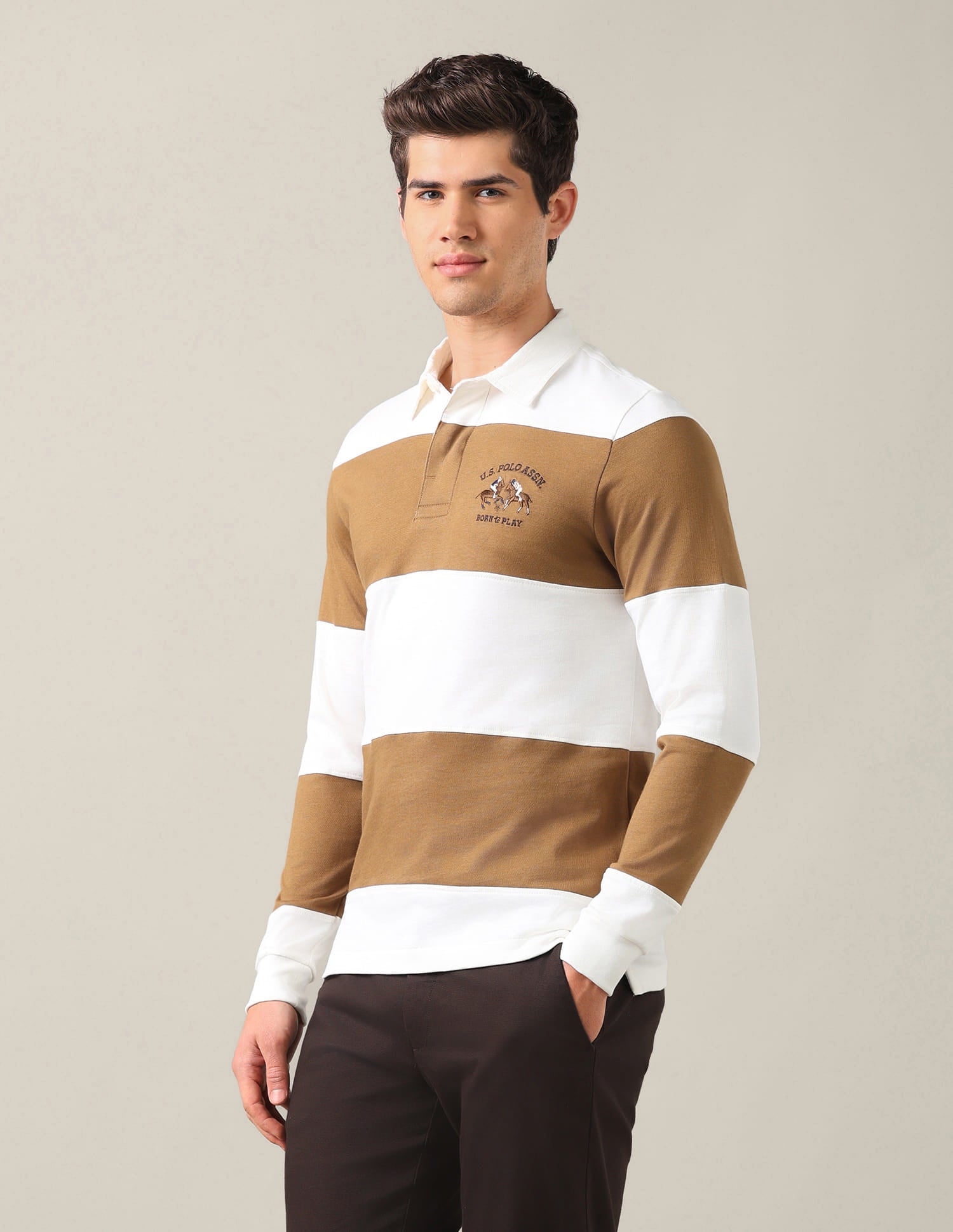 Horizontal Striped Slim Fit Polo Shirt Brown - U.S. Polo Assn. India | Large