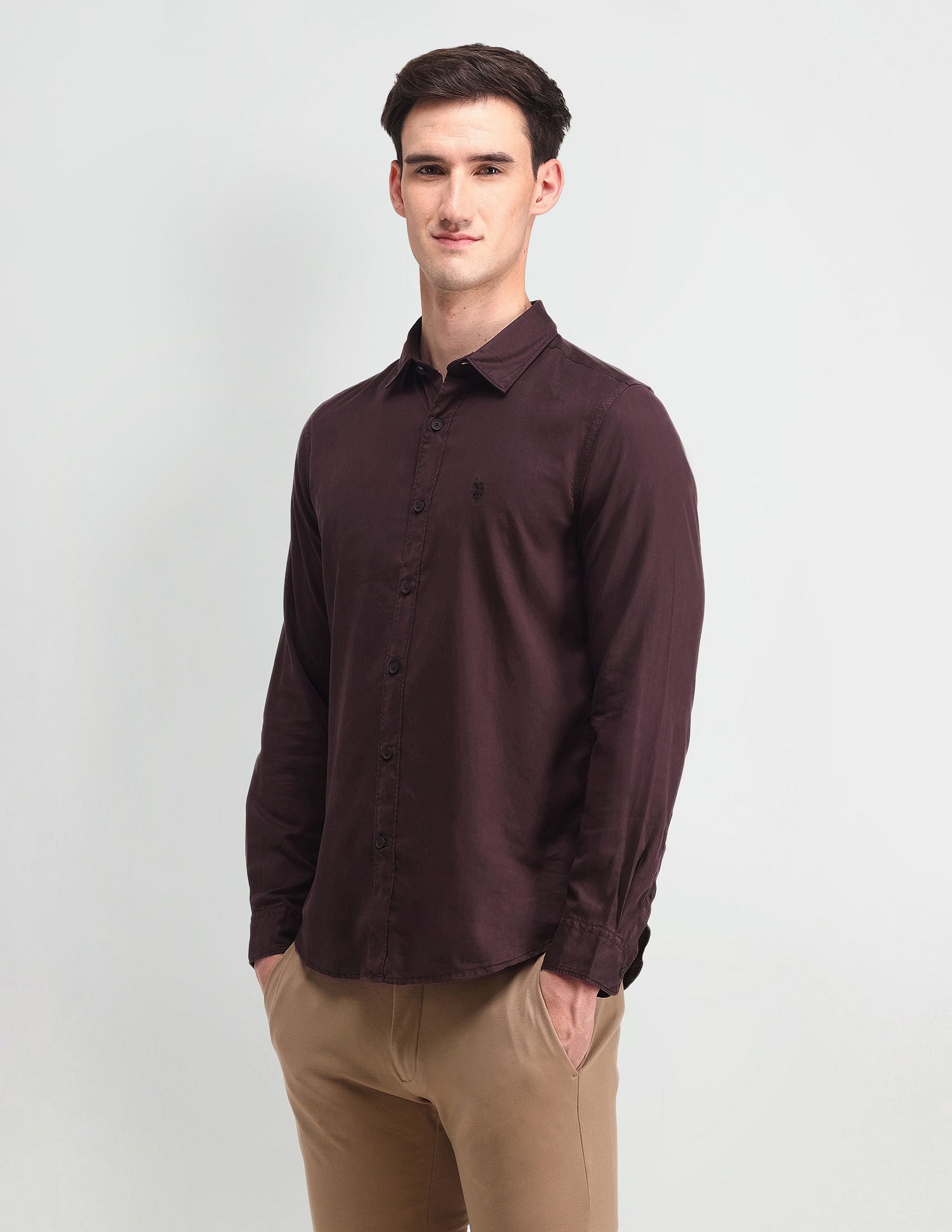 Slim Fit Solid Shirt Wine - U.S. POLO ASSN. | Large