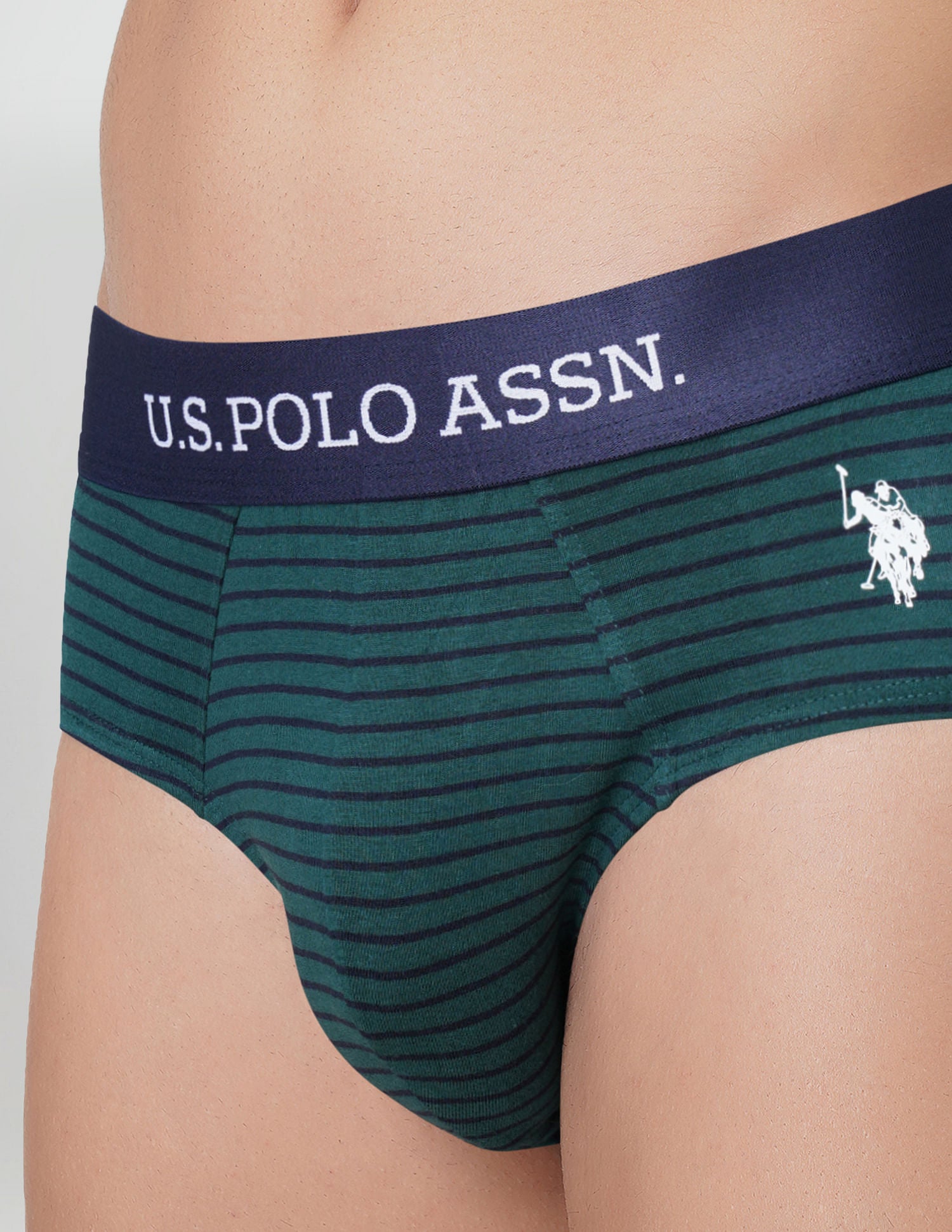 Striped Antibacterial EB005 Briefs - Pack Of 2 Green and Dark Grey - U.S. POLO ASSN. | Large