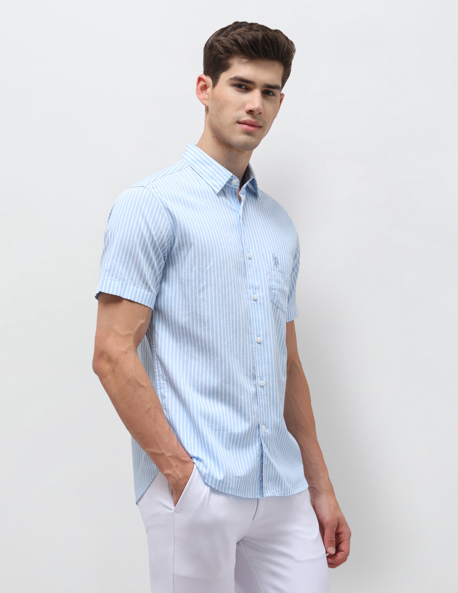 Dobby Vertical Striped Shirt Light Blue - U.S. Polo Assn. India | Large