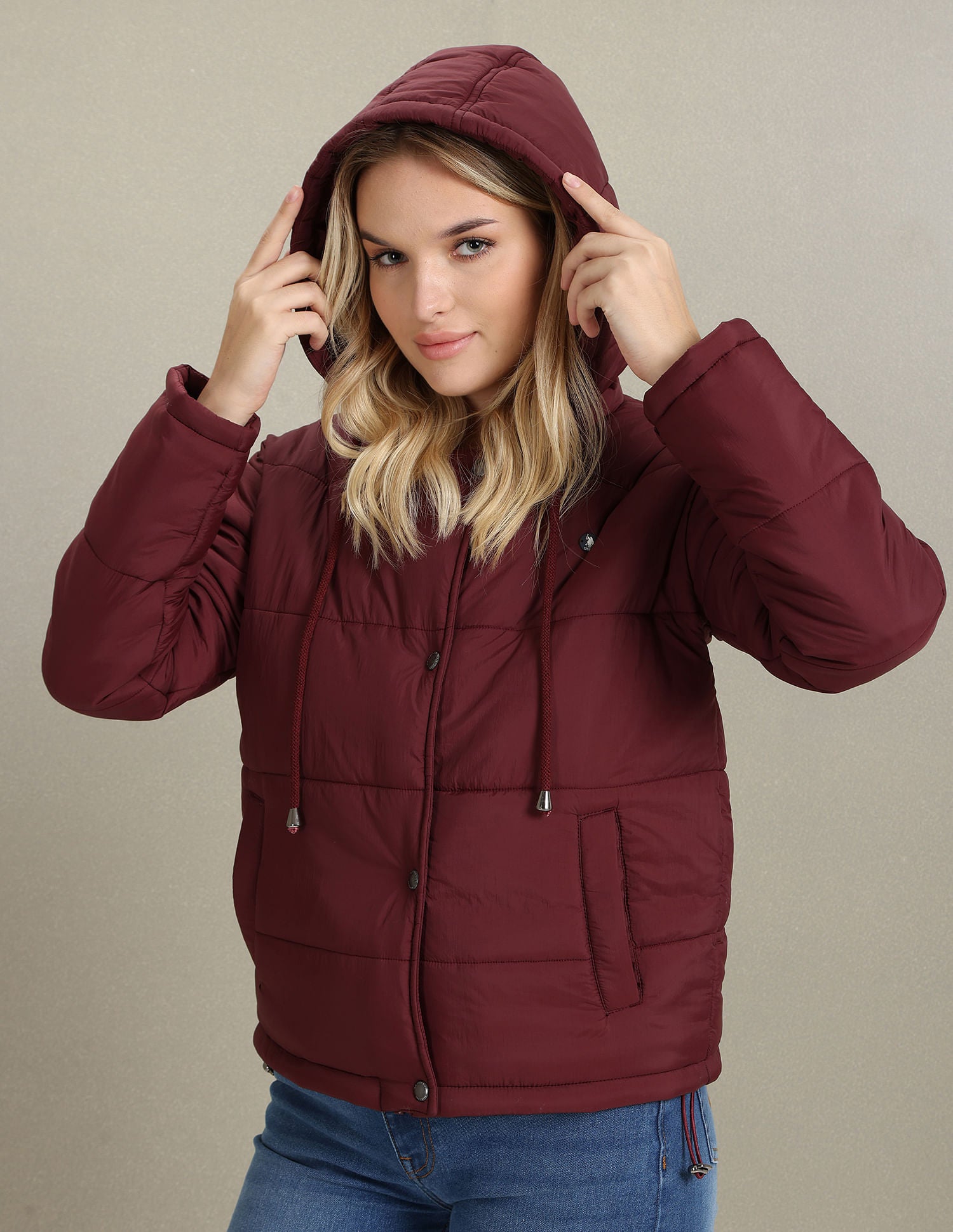 Hooded Solid Padded Jacket Maroon - U.S. POLO ASSN. | Large