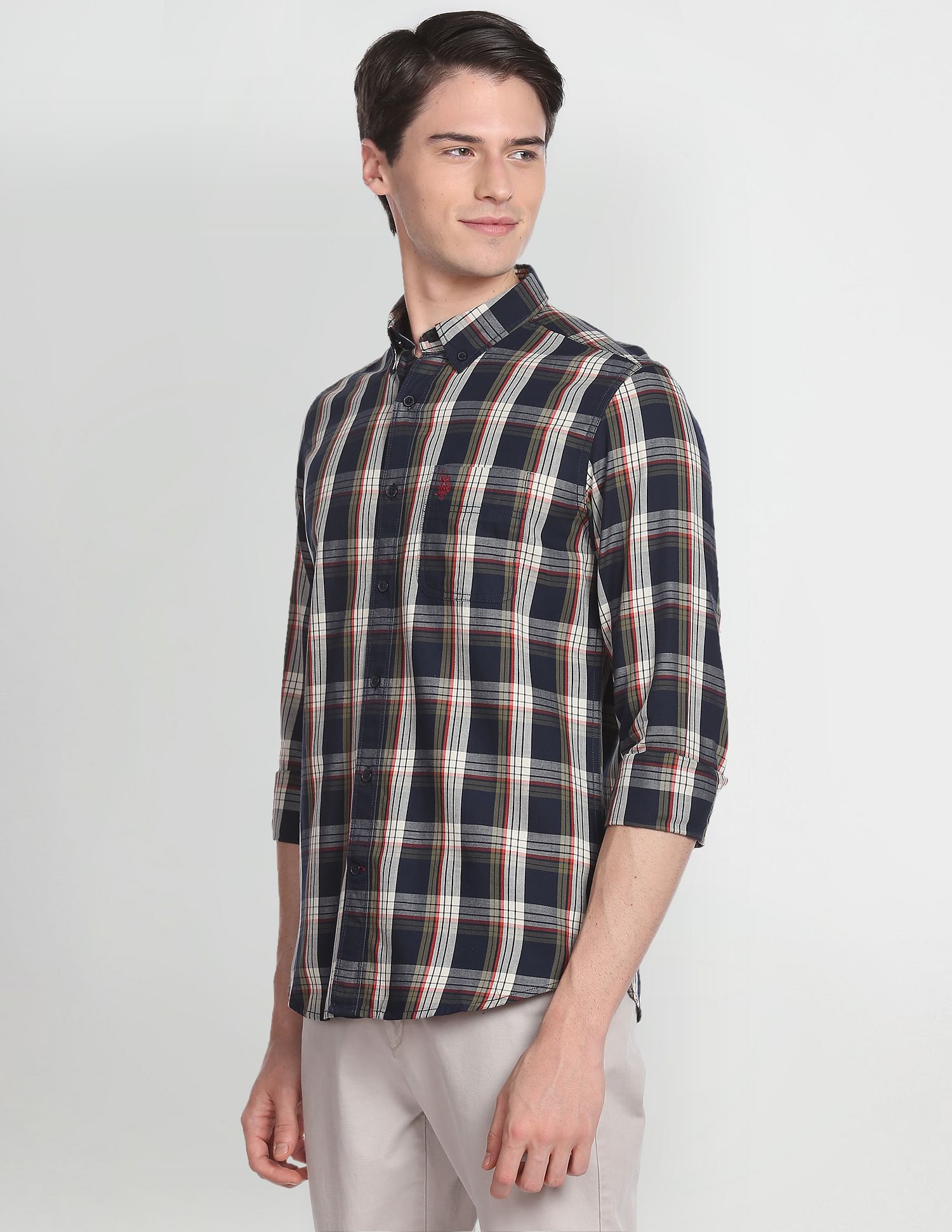 Button Down Collar Tartan Check Formal Shirt Navy - U.S. Polo Assn. India | Large