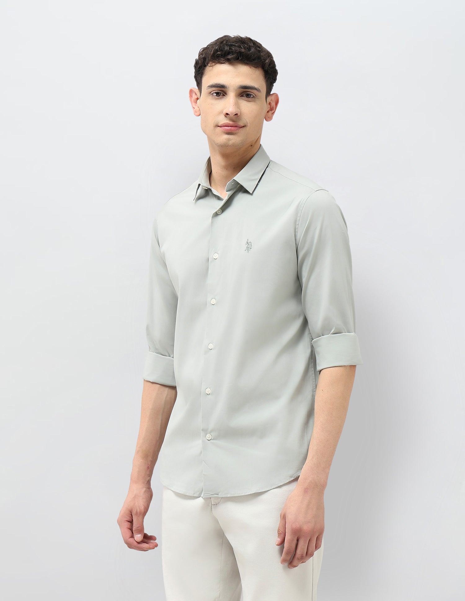 Tailored Fit Solid Shirt Light Green - U.S. POLO ASSN. | Large