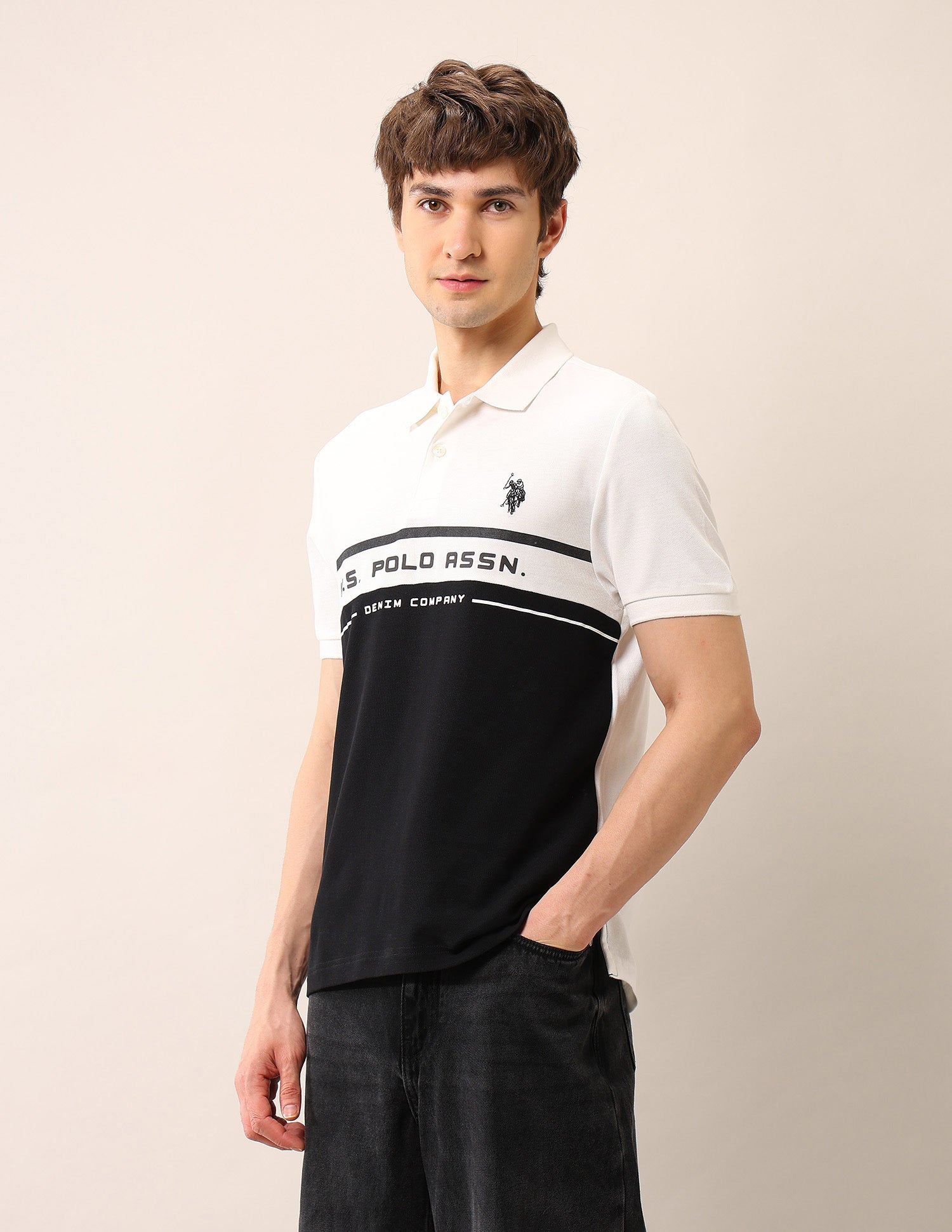 Muscle Fit Pure Cotton Polo Shirt Black - U.S. Polo Assn. India | Large