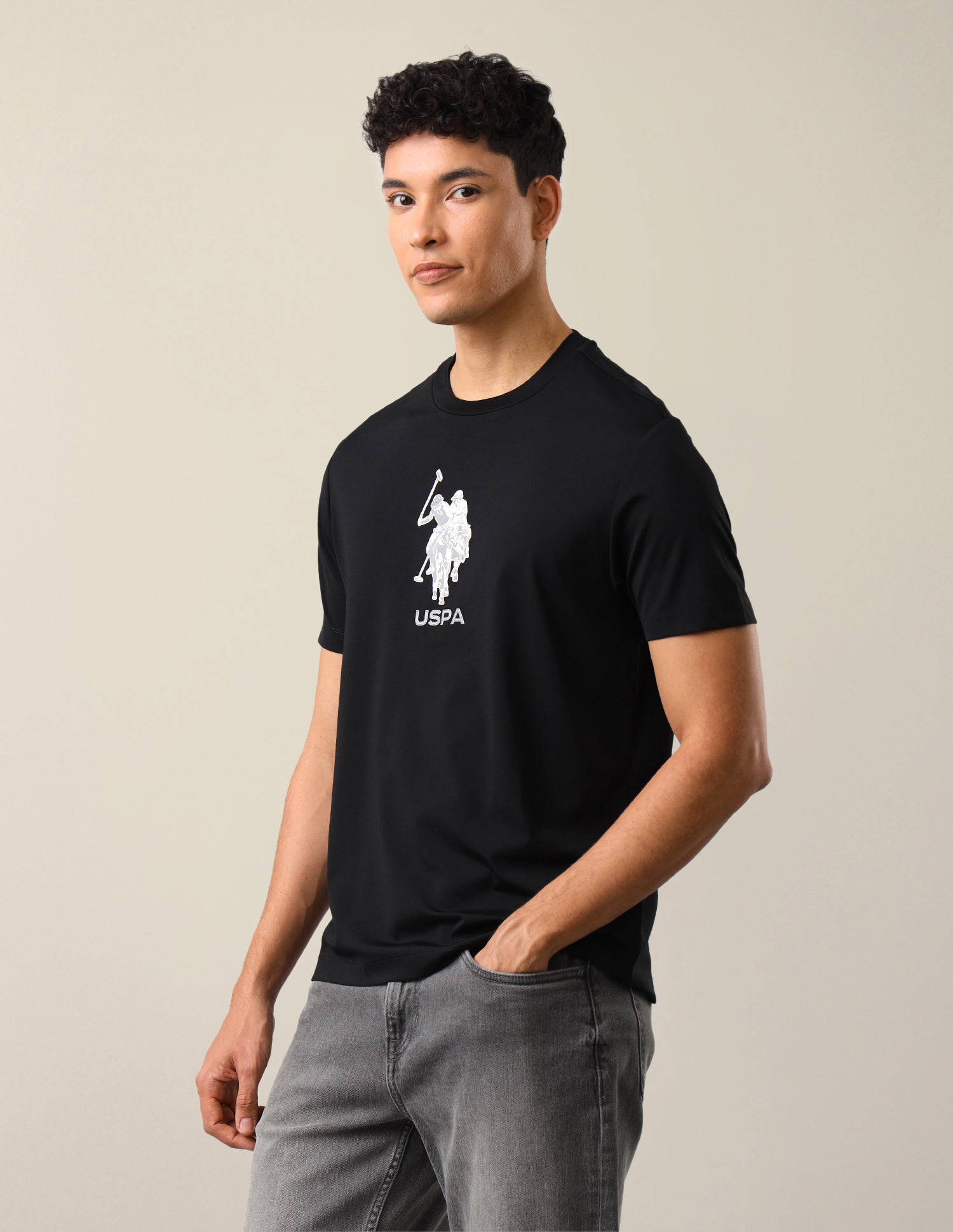 Brand Printed Slim Fit T-Shirt Black - U.S. Polo Assn. India | Large
