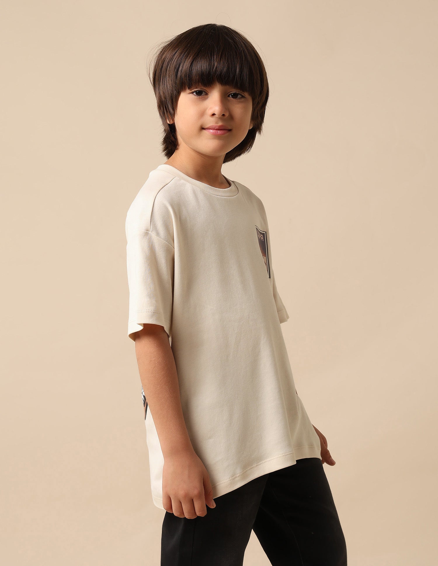 Boys Graphic Brand Printed Boxy Fit T Shirt Off White - U.S. POLO ASSN. | Large