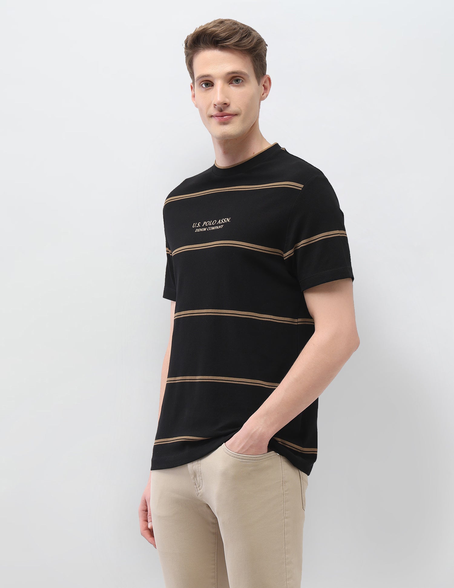 Horizontal Striped Slim Fit Black & Gold T-Shirt Black - U.S. Polo Assn. India | Large
