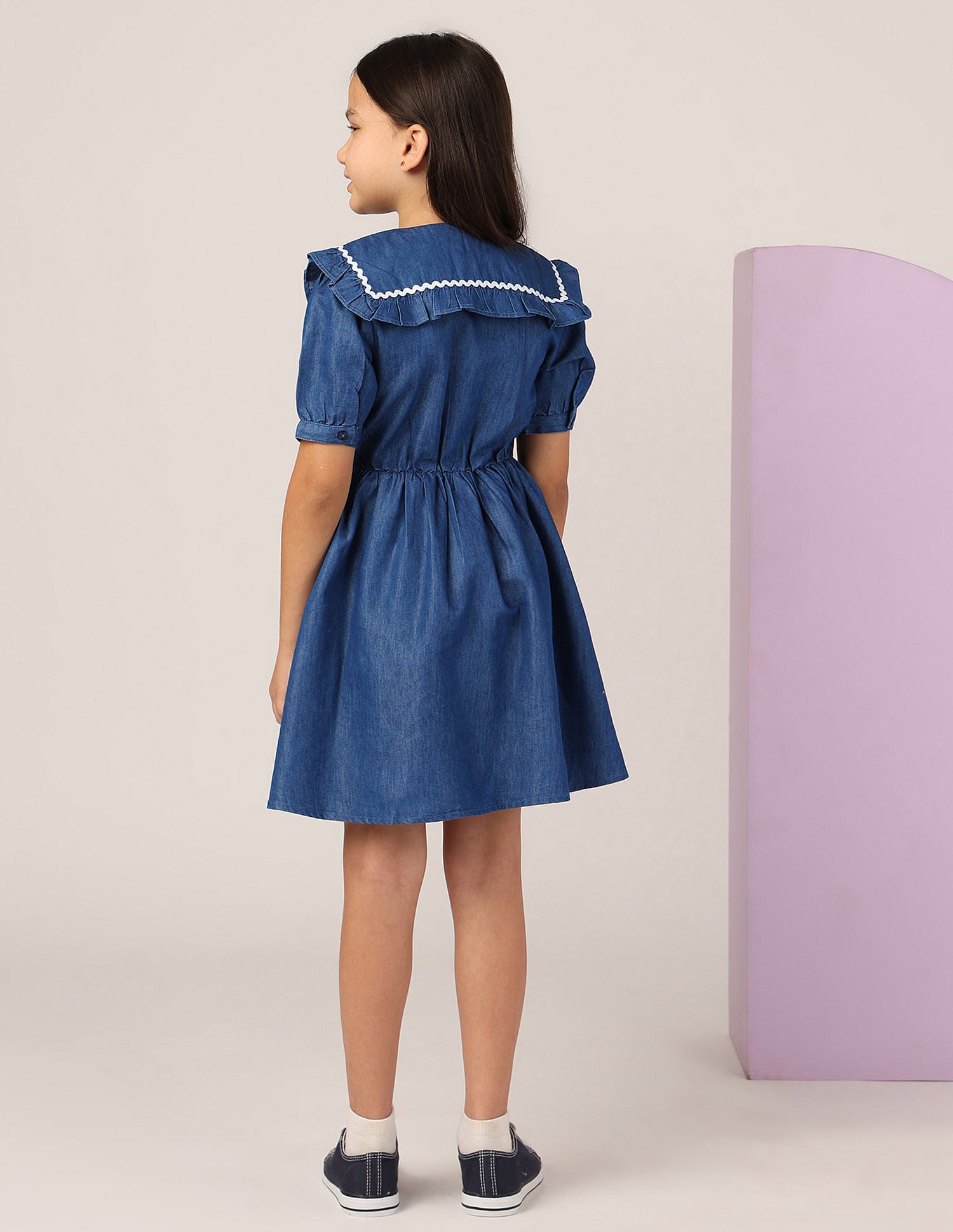 Girls Peter Pan Collar A-Line Dress Light Indigo - U.S. POLO ASSN. | Large