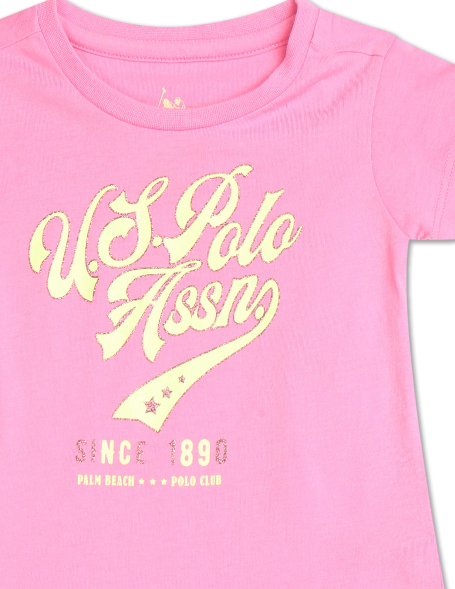 Crew Neck Brand Print T-Shirt Pink - U.S. POLO ASSN. | Large