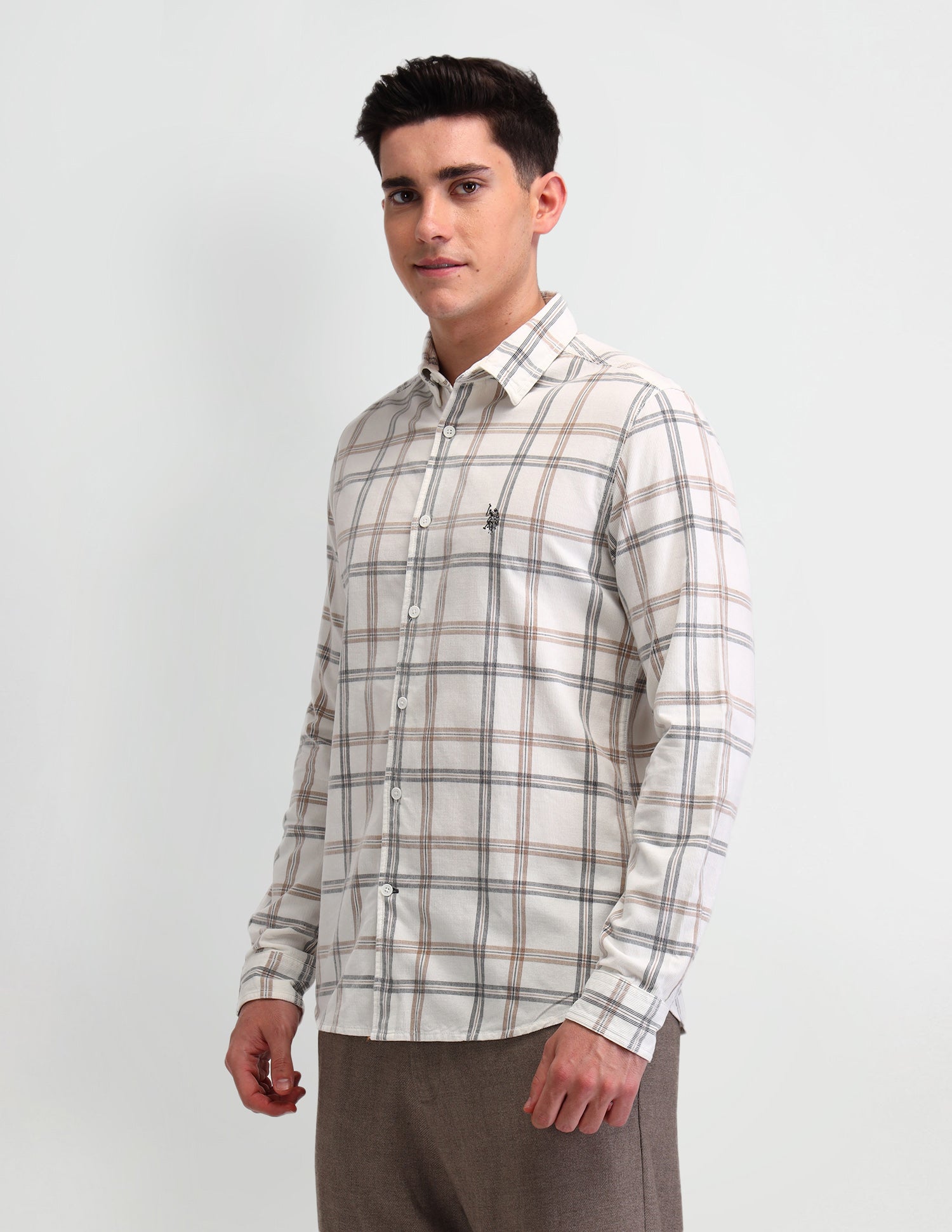 Midscale Checked Slim Fit Cotton Shirt Ivory - U.S. Polo Assn. India | Large