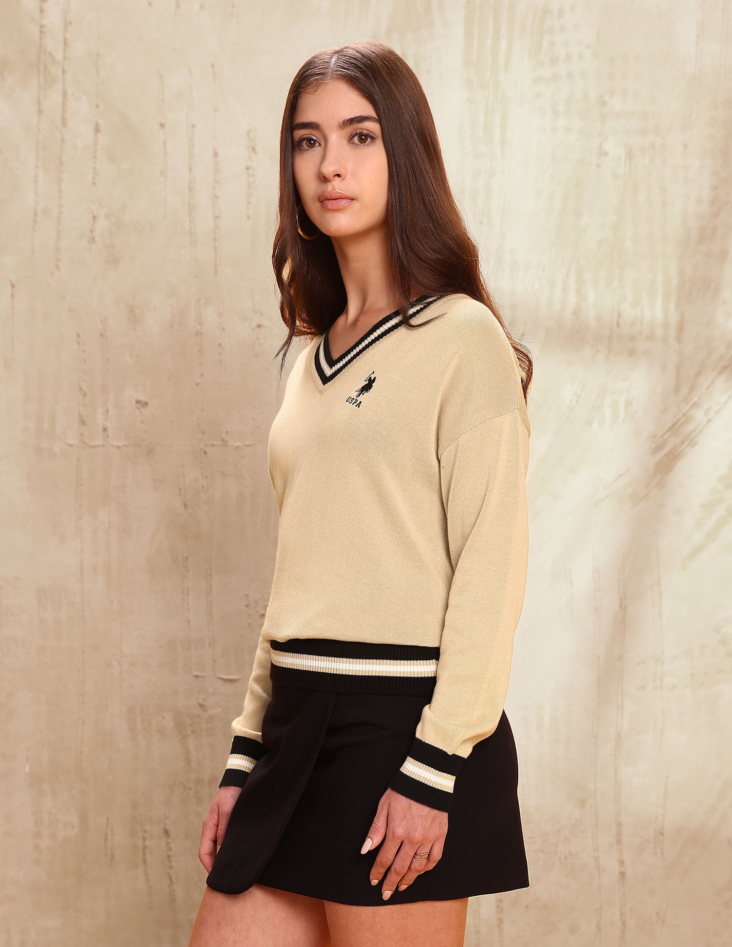 Relaxed Fit Solid Sweater Beige - U.S. POLO ASSN. | Large