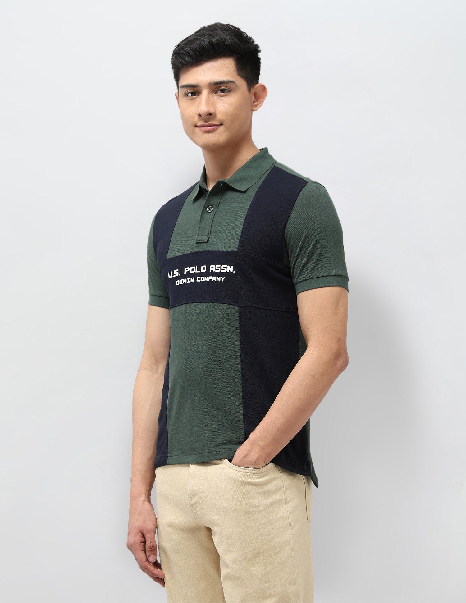 Colourblocked Pure Cotton Polo Shirt Olive - U.S. Polo Assn. India | Large