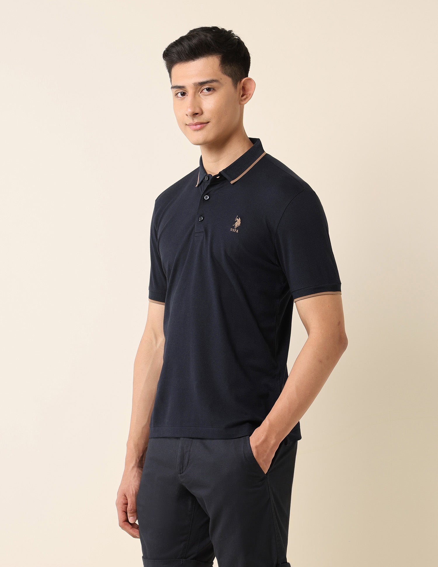 Textured Slim Fit Polo Shirt Navy - U.S. Polo Assn. India | Large