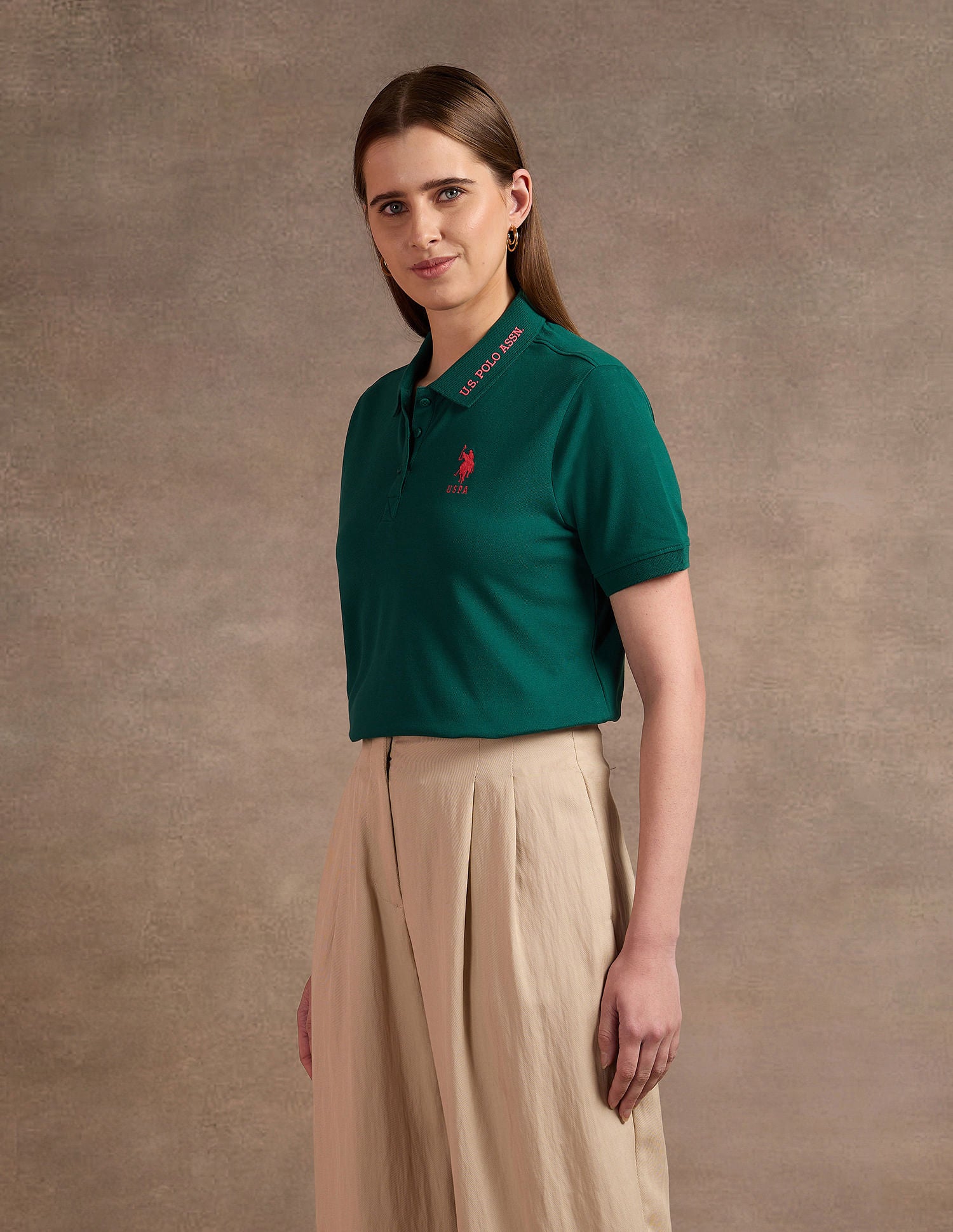 Tipped Collar Relaxed Polo Shirt Dark Green - U.S. Polo Assn. India | Large