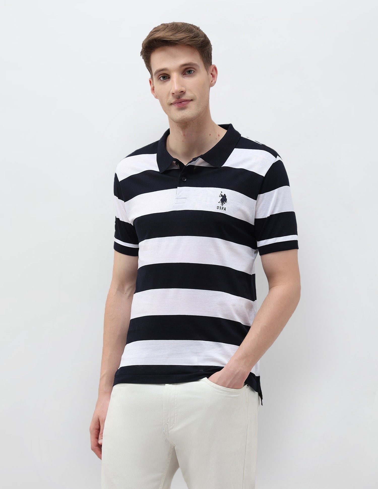 Horizontal Striped Slim Fit Polo Shirt Navy - U.S. POLO ASSN. | Large